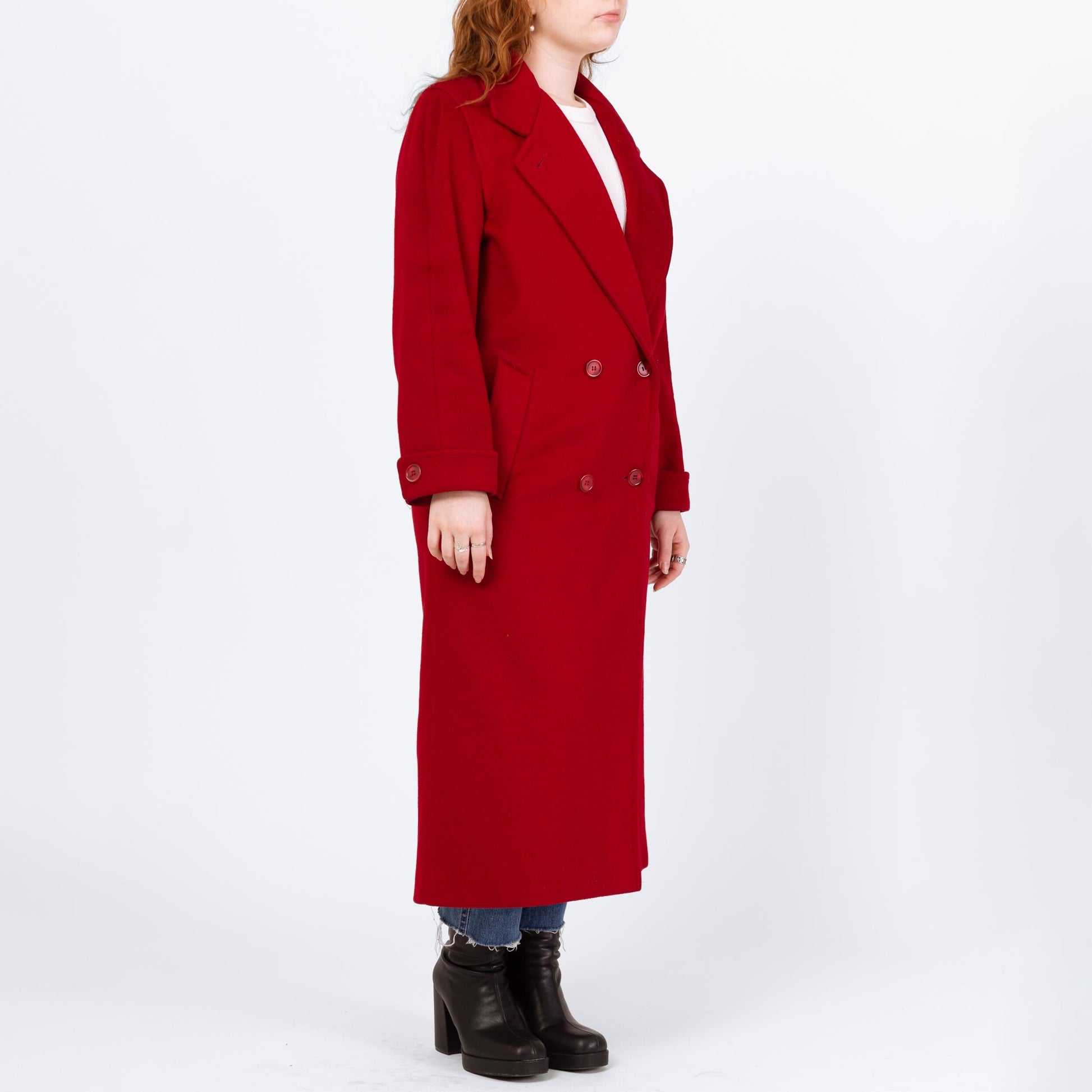 Vintage 80s Red Wool Double Breasted Overcoat - Medium | Forecaster Of Boston Button Up Long Winter Coat