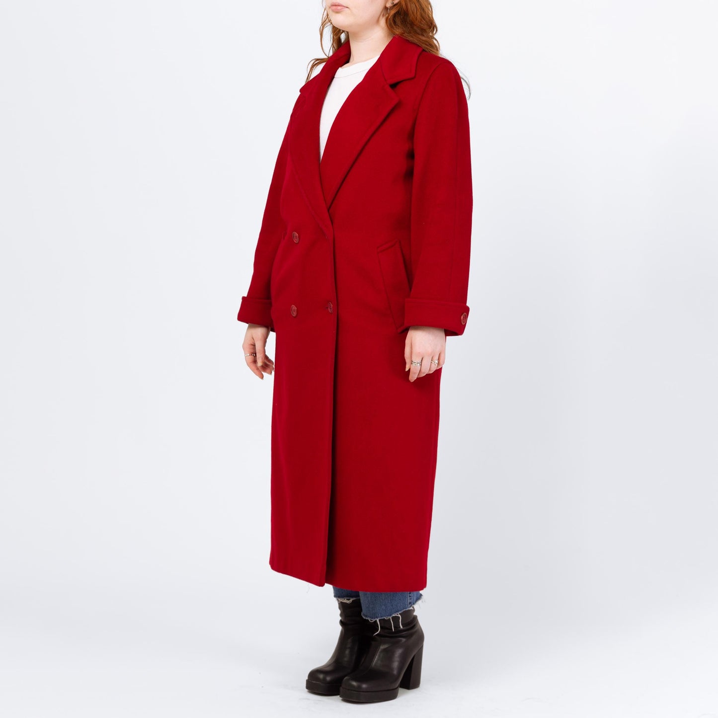Vintage 80s Red Wool Double Breasted Overcoat - Medium | Forecaster Of Boston Button Up Long Winter Coat