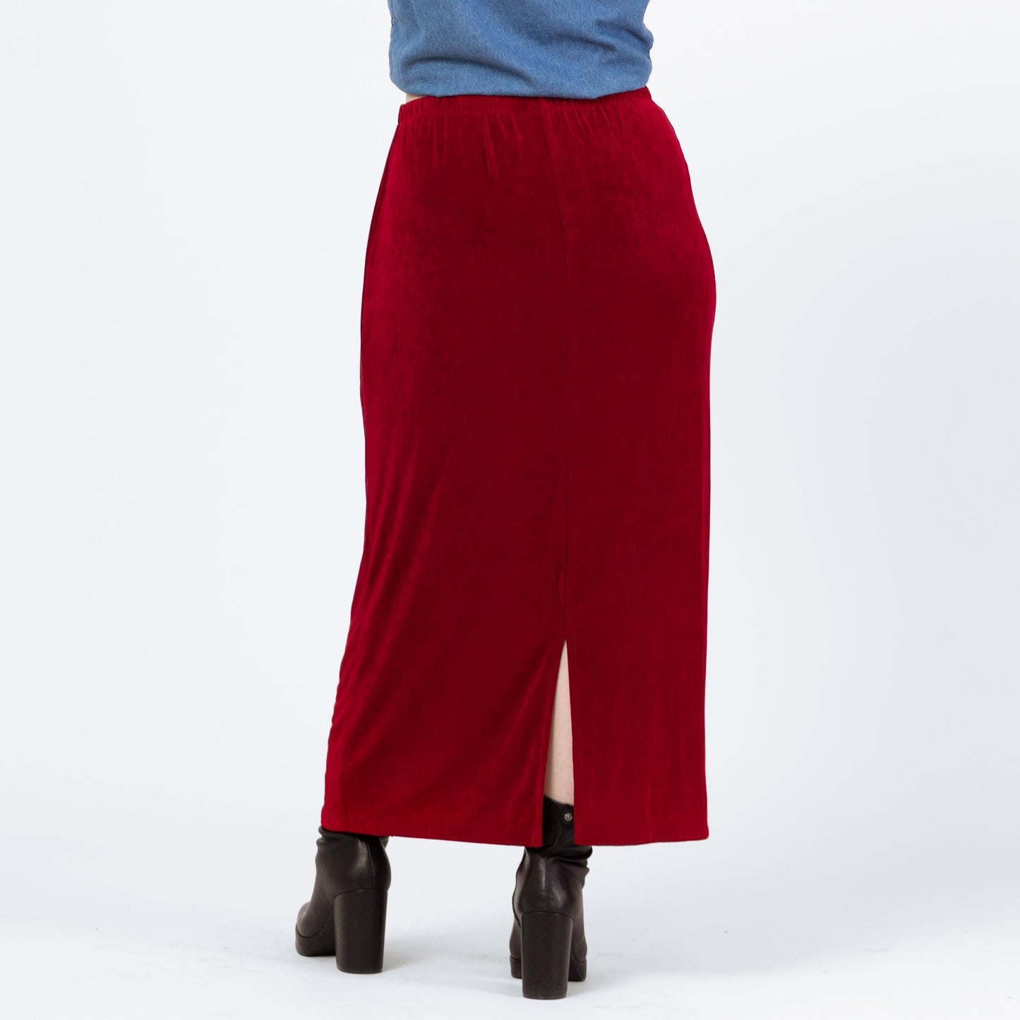 Vintage 90s Wine Red Slinky Maxi Skirt - Large | Ankle Length Grunge Whimsigoth Stretchy Straight Skirt