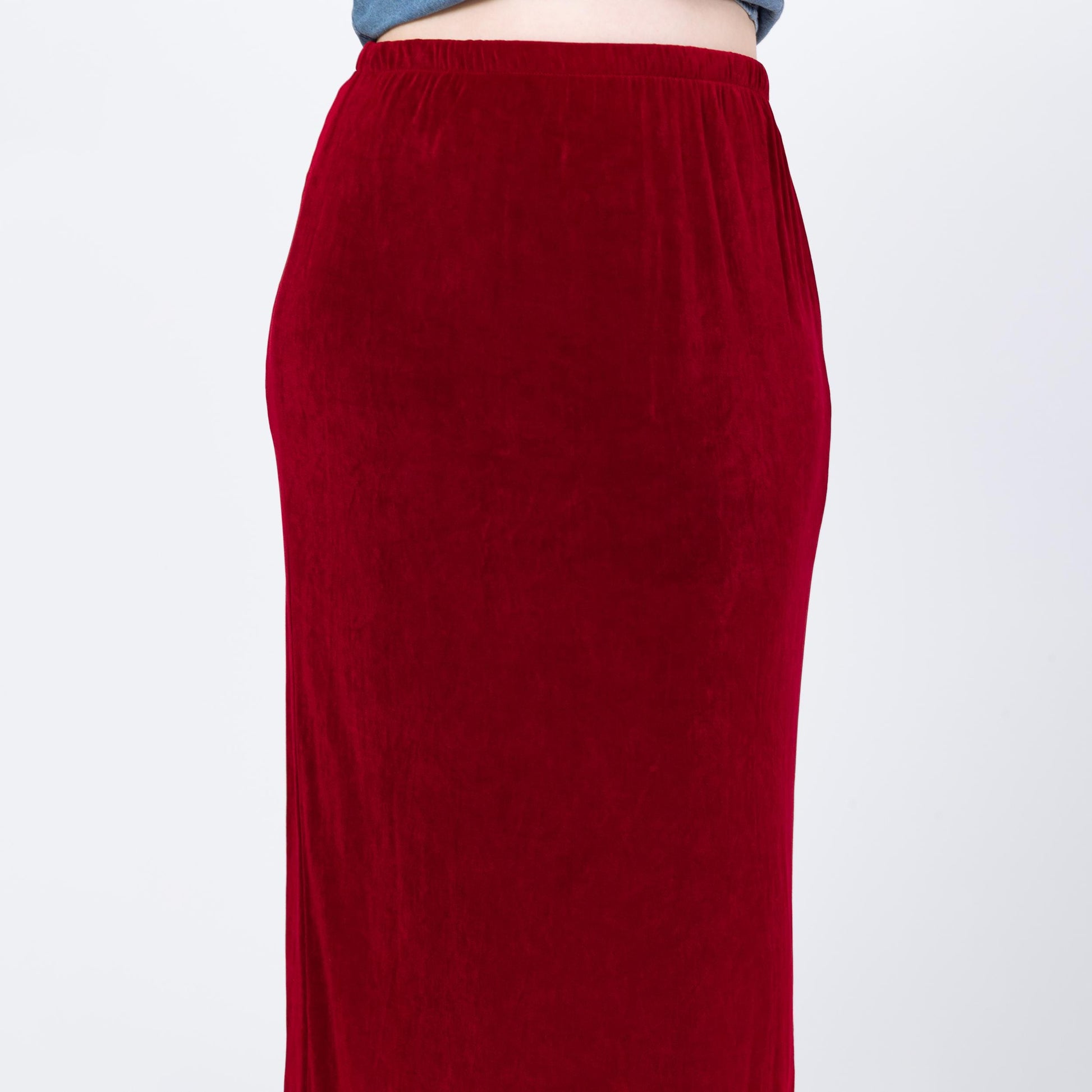 Vintage 90s Wine Red Slinky Maxi Skirt - Large | Ankle Length Grunge Whimsigoth Stretchy Straight Skirt