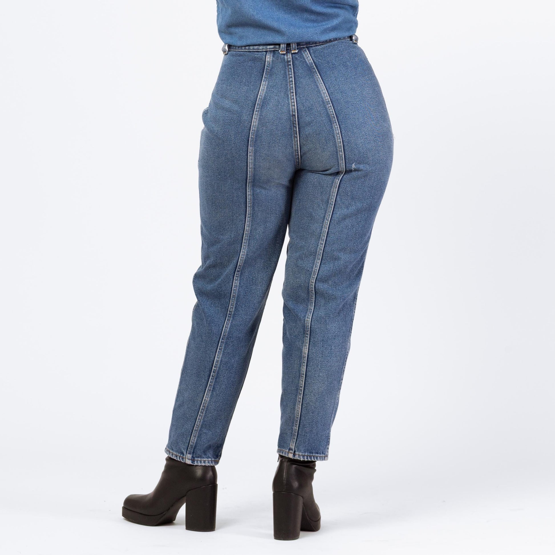 Vintage 90s Grunge Yoked Waist High Rise Curvy Jeans - Medium, 29" Waist | Hourglass Fit Tapered Leg Denim, High Waisted Mom Jeans