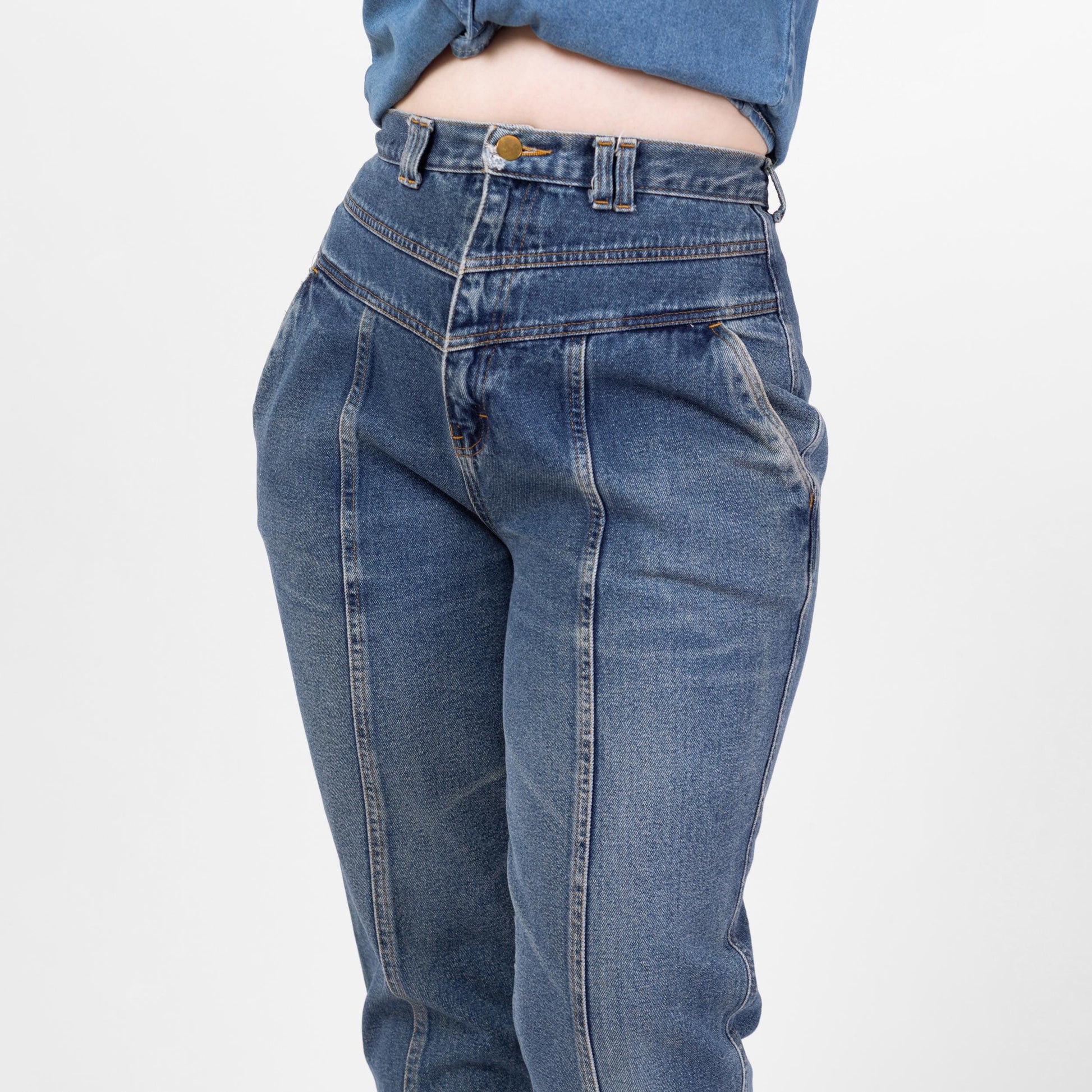 Vintage 90s Grunge Yoked Waist High Rise Curvy Jeans - Medium, 29" Waist | Hourglass Fit Tapered Leg Denim, High Waisted Mom Jeans