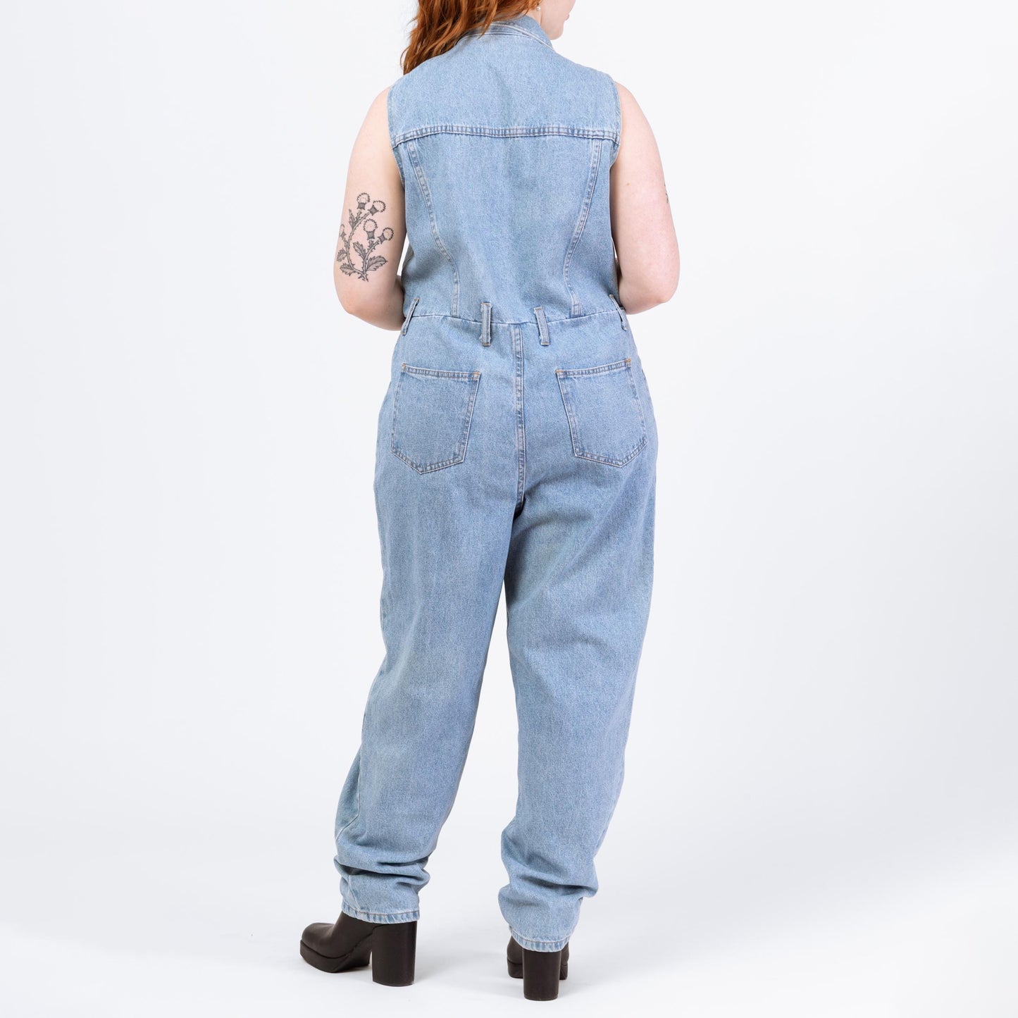 Vintage 90s Light Wash Denim Jumpsuit - Extra Large | Sleeveless Button Up Fitted Waist Grunge Coverall Pantsuit Outfit