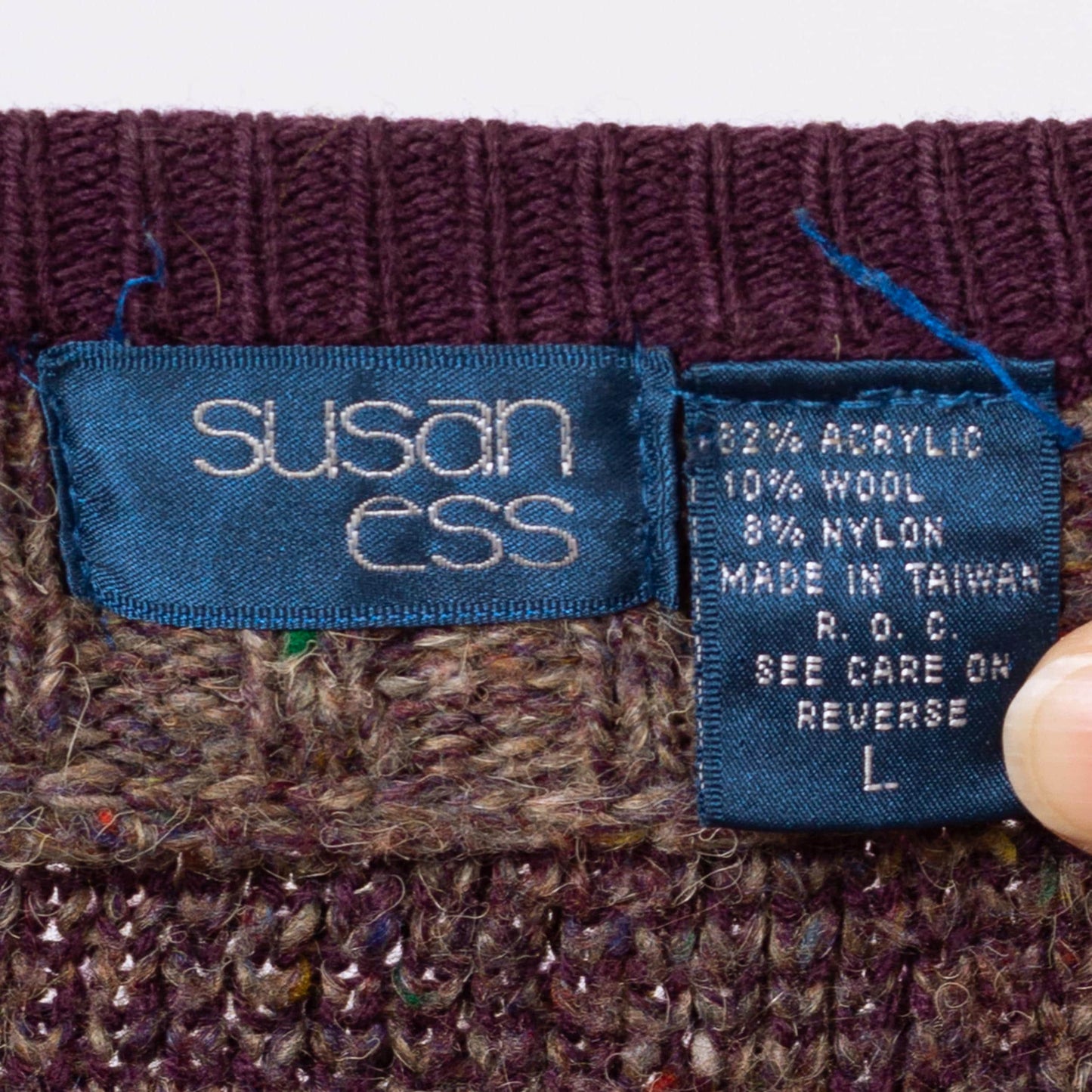 Vintage 80s Purple & Grey Cropped Sweater - Large | Grunge Crew Neck Pullover, Slouchy Boxy Fit Crop Top Jumper