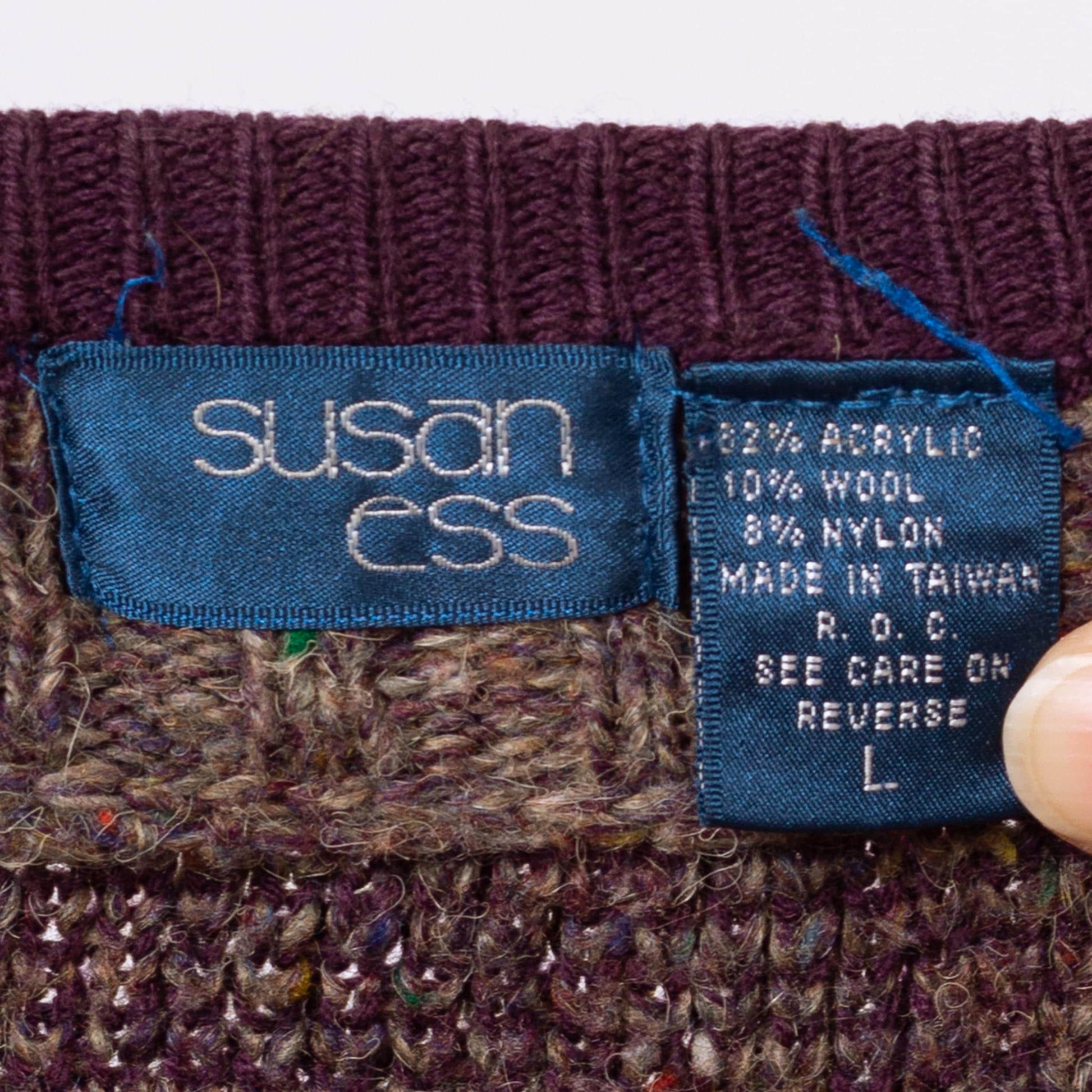 Vintage 80s Purple & Grey Cropped Sweater - Large | Grunge Crew Neck Pullover, Slouchy Boxy Fit Crop Top Jumper