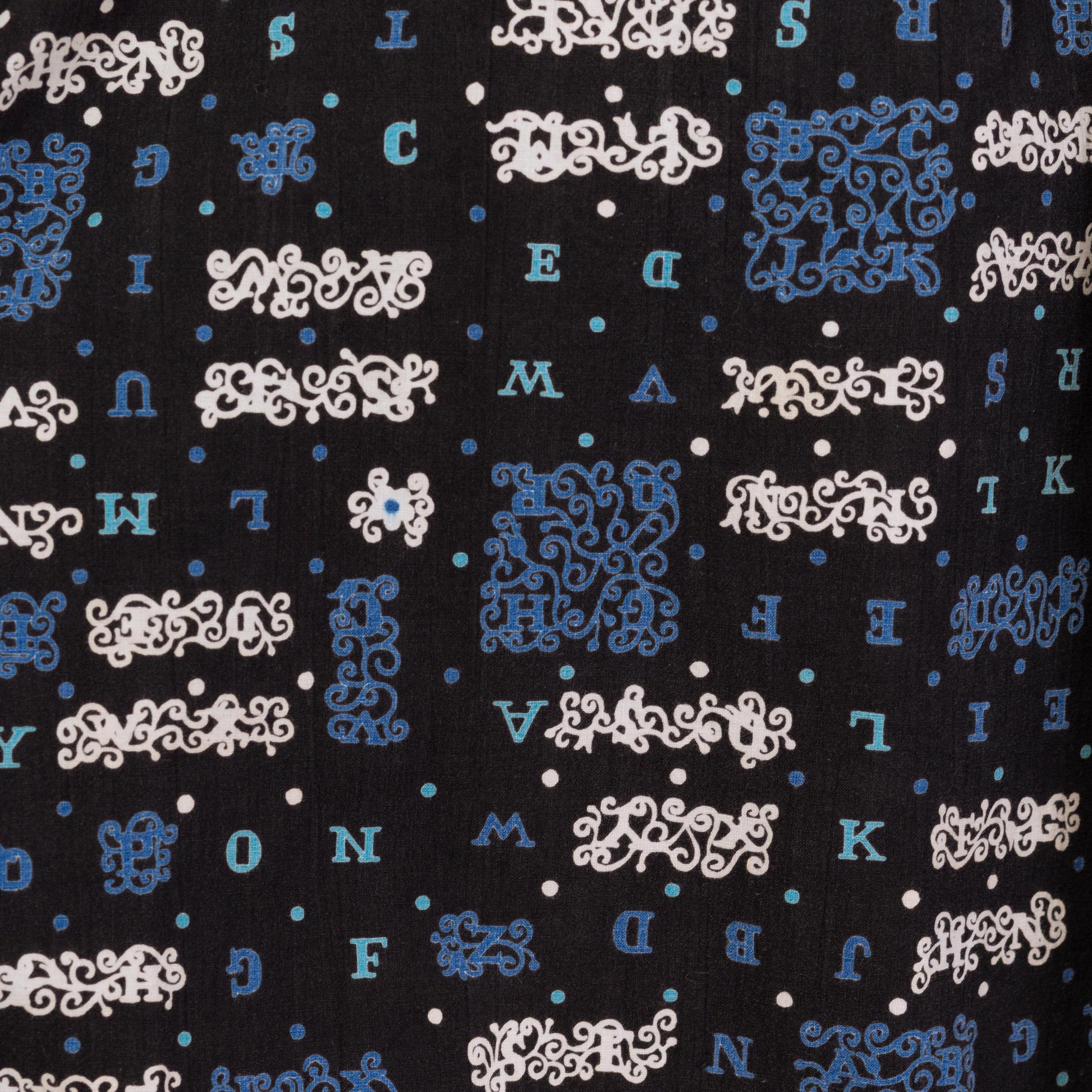 Vintage 50s Alphabet Novelty Print Day Dress - Small | 1950s Peter Pan Collar Short Puff Sleeve Fit & Flare Dress