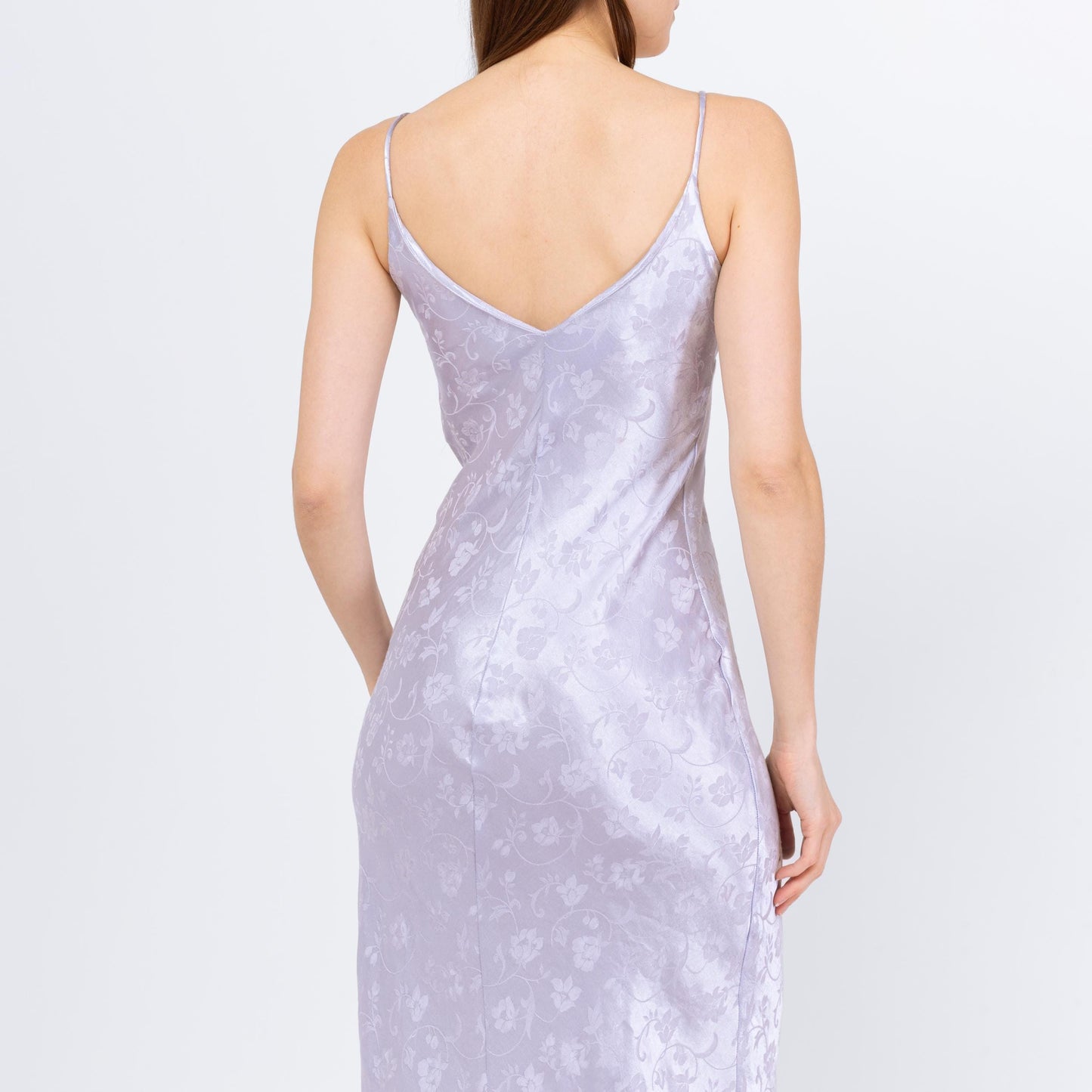 Vintage 90s Pastel Lavender Jacquard Low Back Bias Cut Gown - Small, Size 4 | A Line Formal High Low Hem Evening Maxi Dress