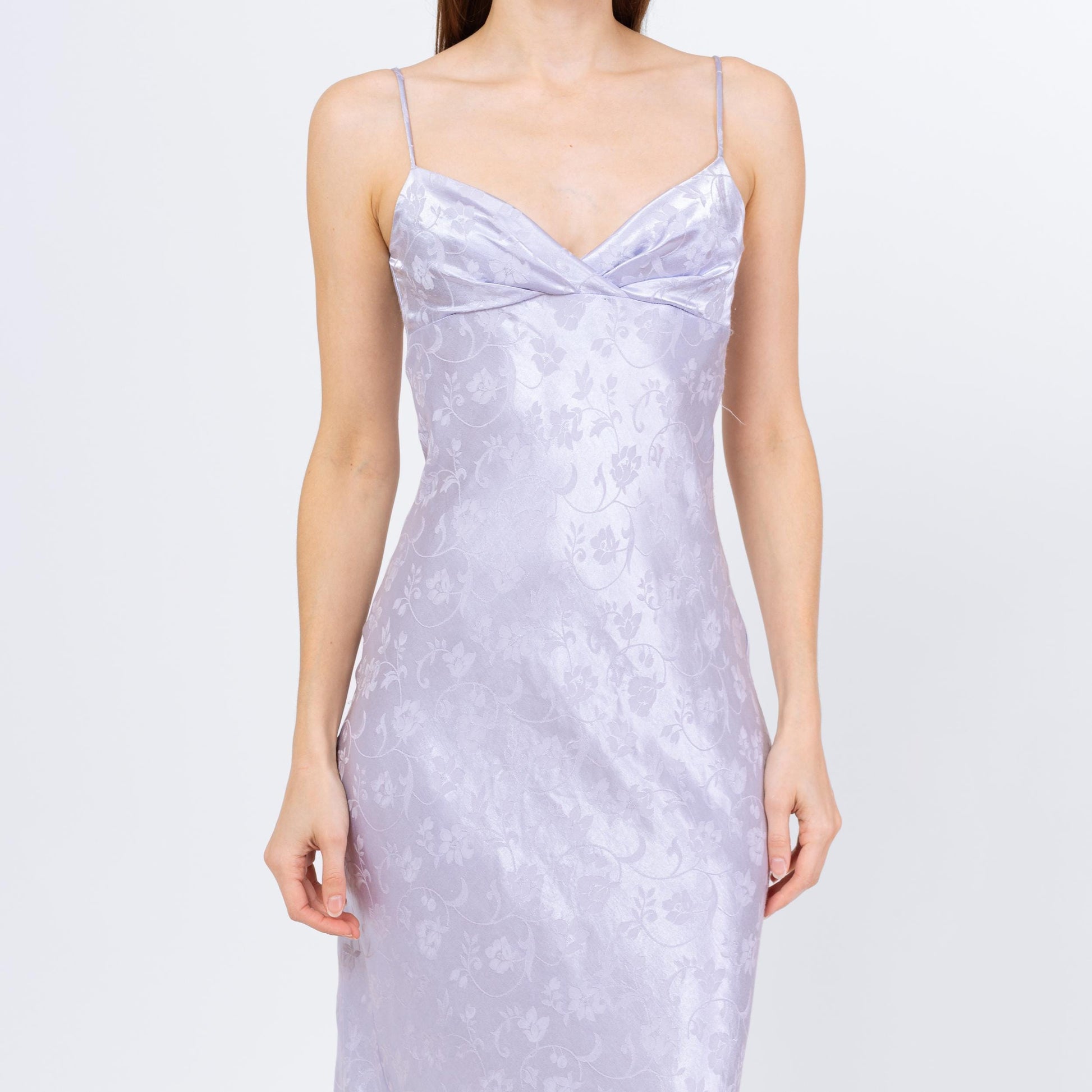 Vintage 90s Pastel Lavender Jacquard Low Back Bias Cut Gown - Small, Size 4 | A Line Formal High Low Hem Evening Maxi Dress