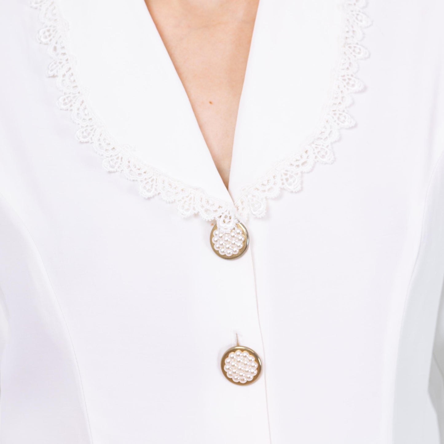 Vintage 80s White Sheer Back Blouse - Small | Shawl Collar Long Sleeve Button Up Top