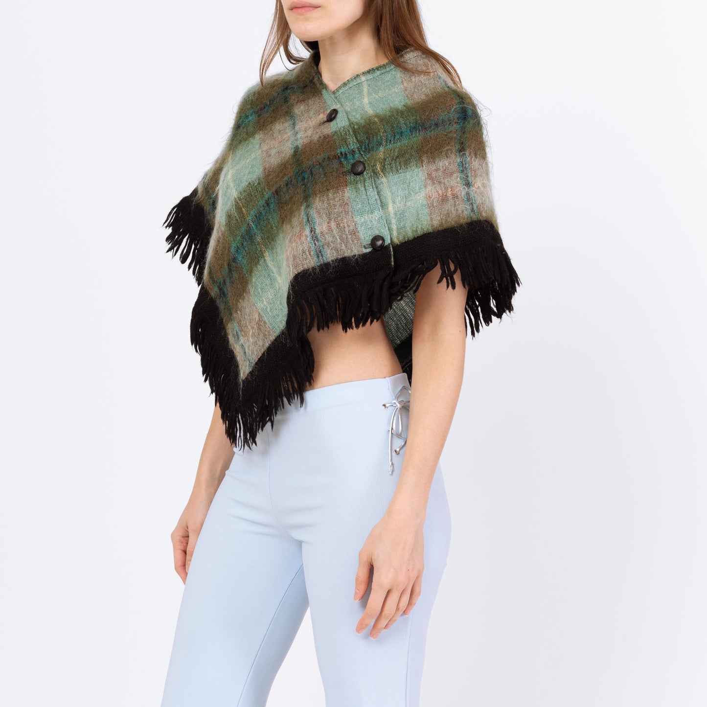 Vintage 60s 70s Mod Tartan Plaid Mohair Mini Cape - Medium | Strathtay Originals Poncho Shawl Fall Winter Coat