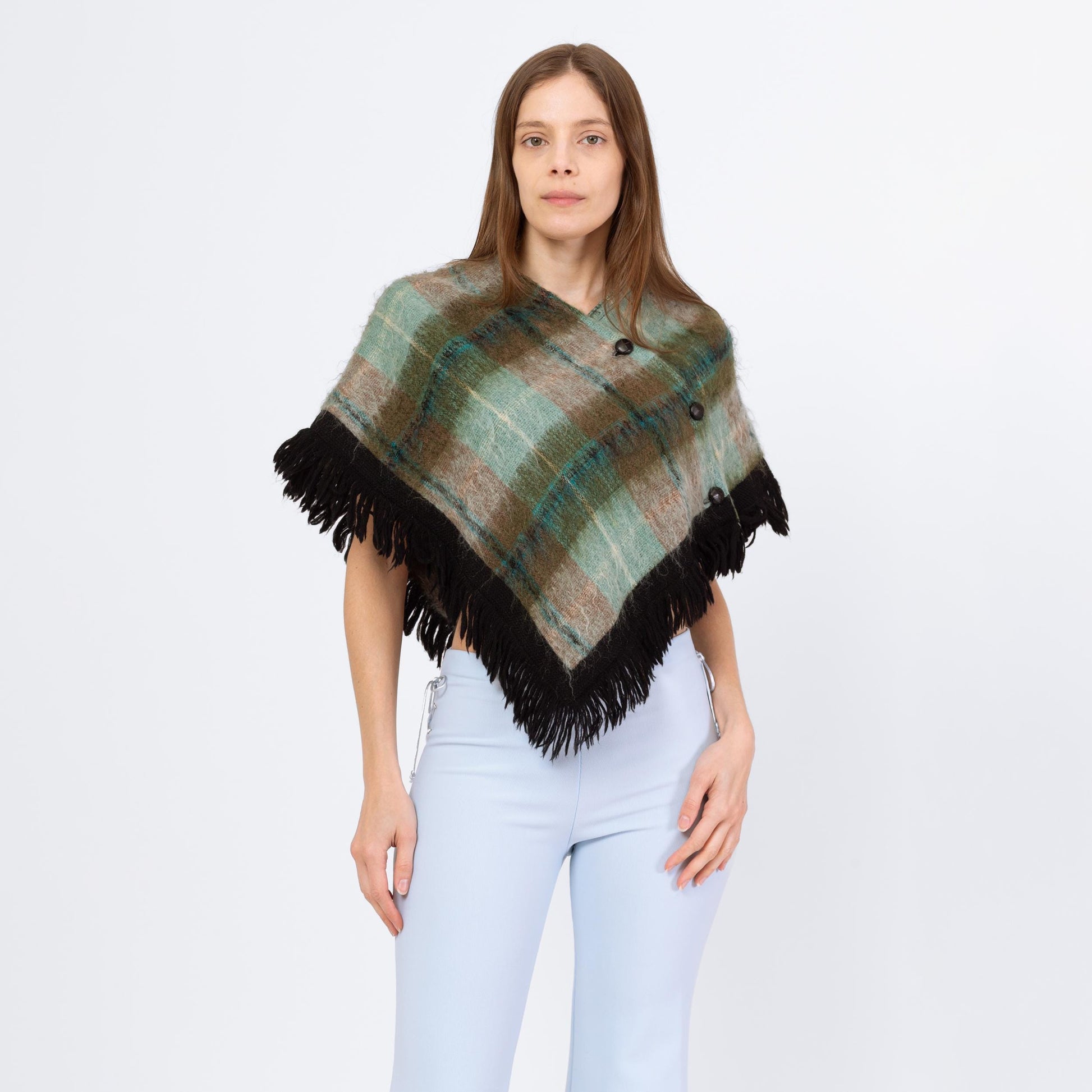 Vintage 60s 70s Mod Tartan Plaid Mohair Mini Cape - Medium | Strathtay Originals Poncho Shawl Fall Winter Coat