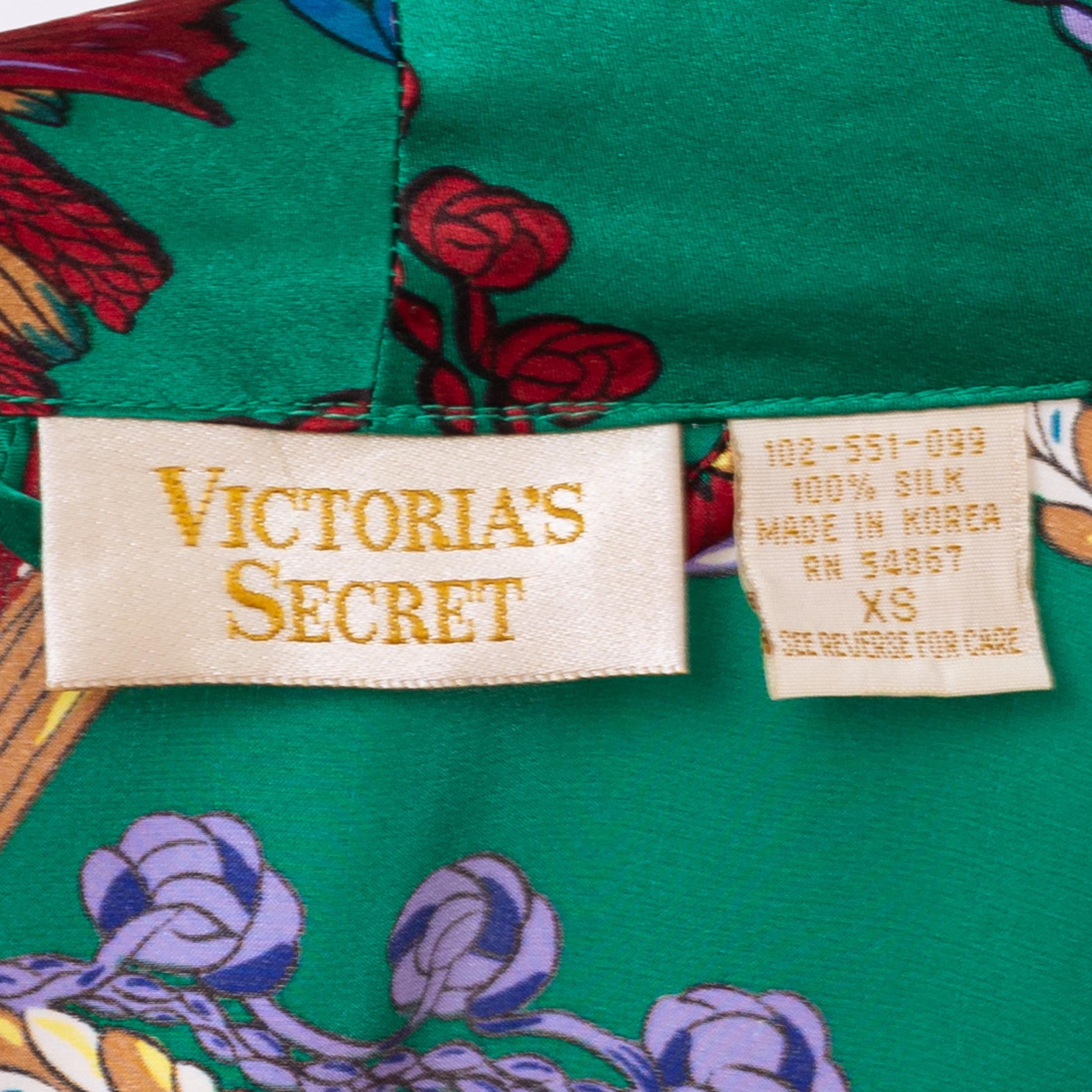 Vintage 90s Victoria's Secret Green Silk Tassel Print Robe - Extra Small | Baroque Belted Satin Loungewear Maxi Kimono