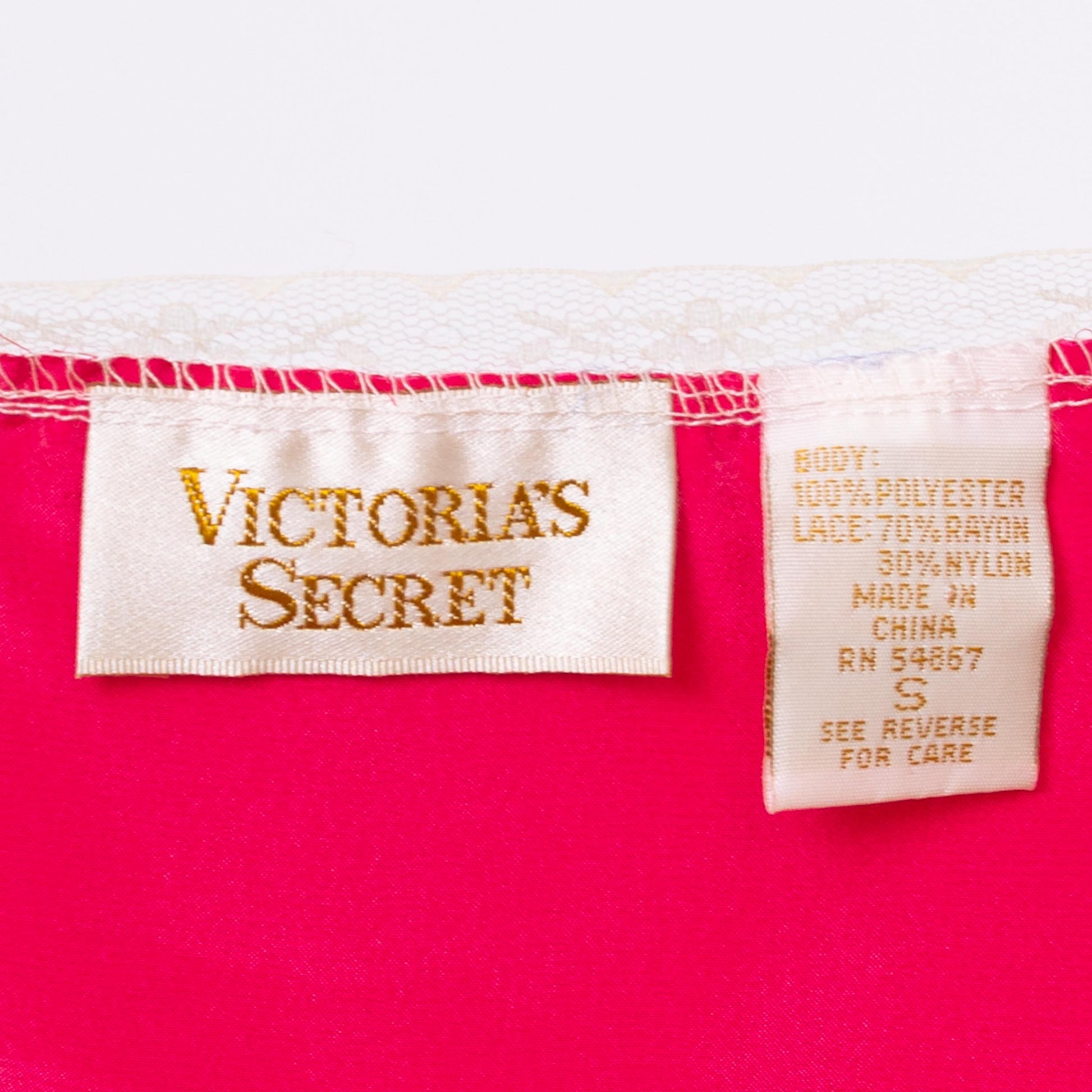 Vintage 90s Victoria's Secret Hot Pink Satin Camisole - Small | Lace Trim Lingerie Slip Cami Crop Top