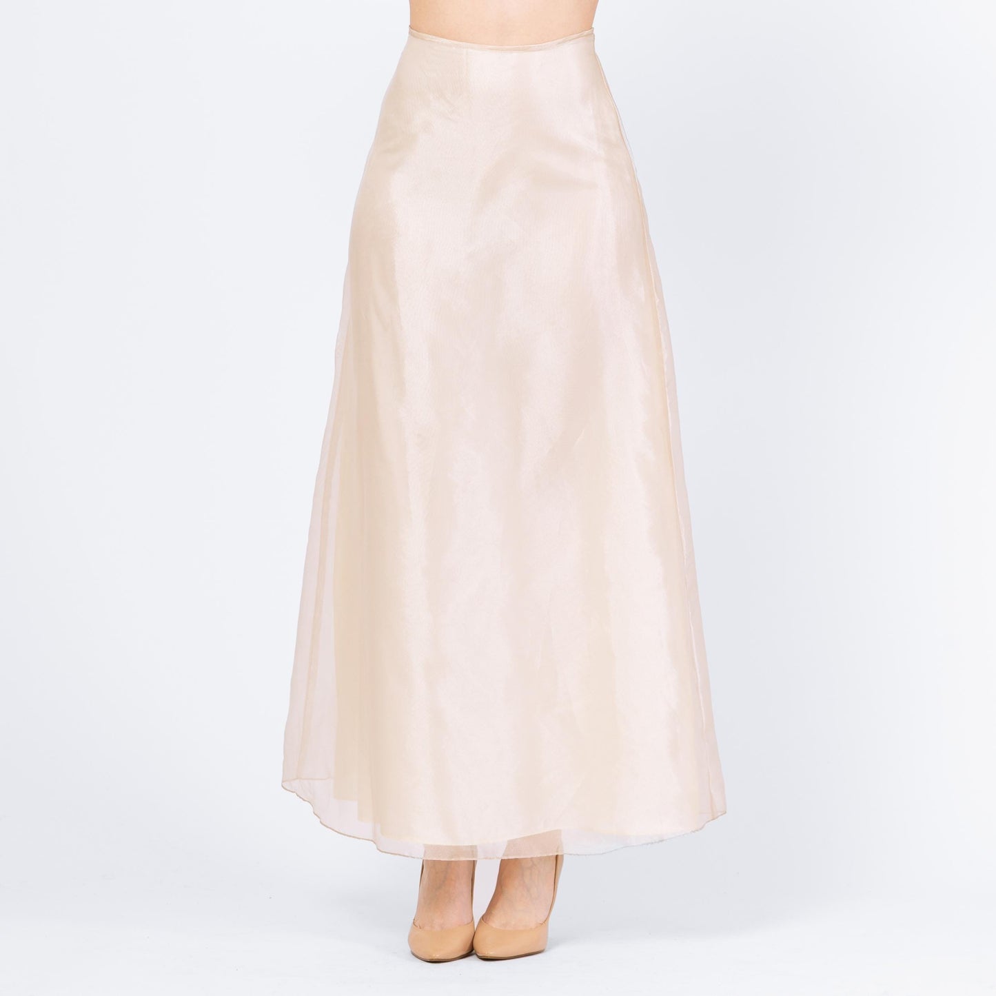 Vintage 90s Ivory Organza Bridal Maxi Skirt - Extra Small, 25" Waist | High Waisted Floor Length Formal Wedding Skirt