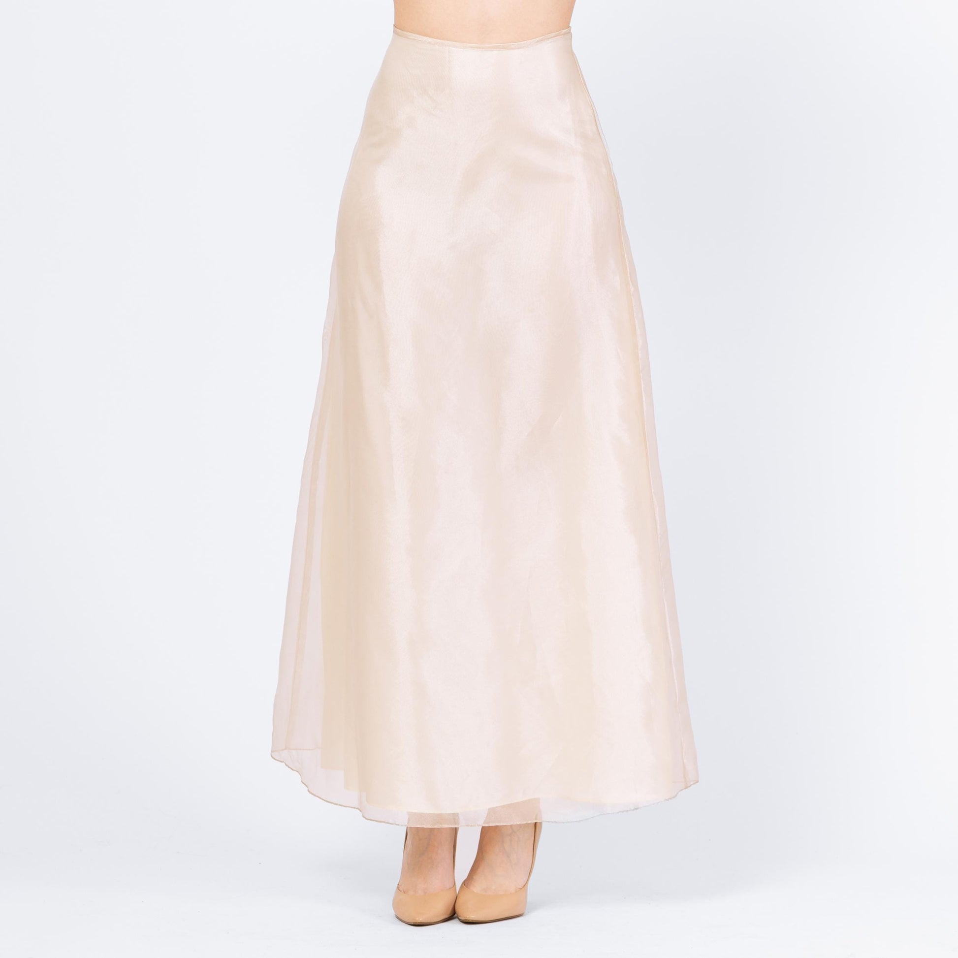 Vintage 90s Ivory Organza Bridal Maxi Skirt - Extra Small, 25" Waist | High Waisted Floor Length Formal Wedding Skirt