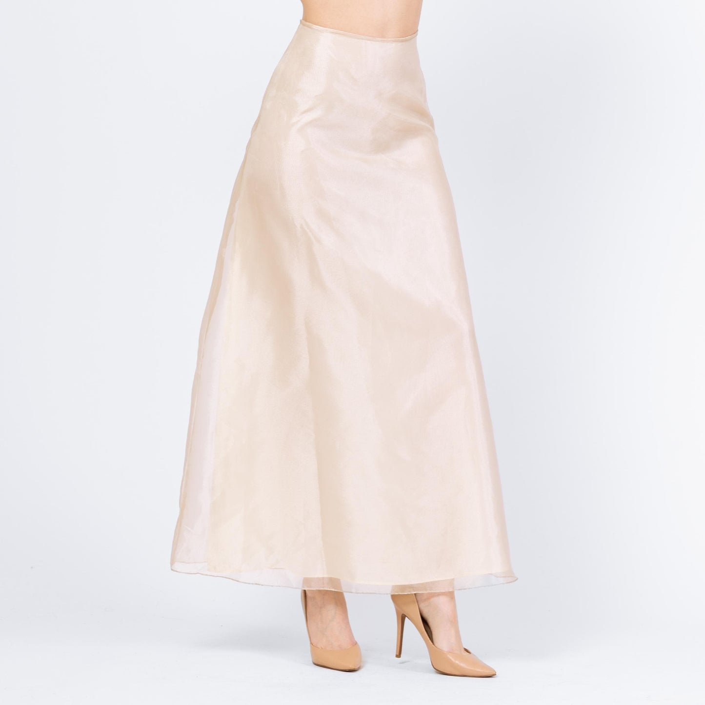 Vintage 90s Ivory Organza Bridal Maxi Skirt - Extra Small, 25" Waist | High Waisted Floor Length Formal Wedding Skirt