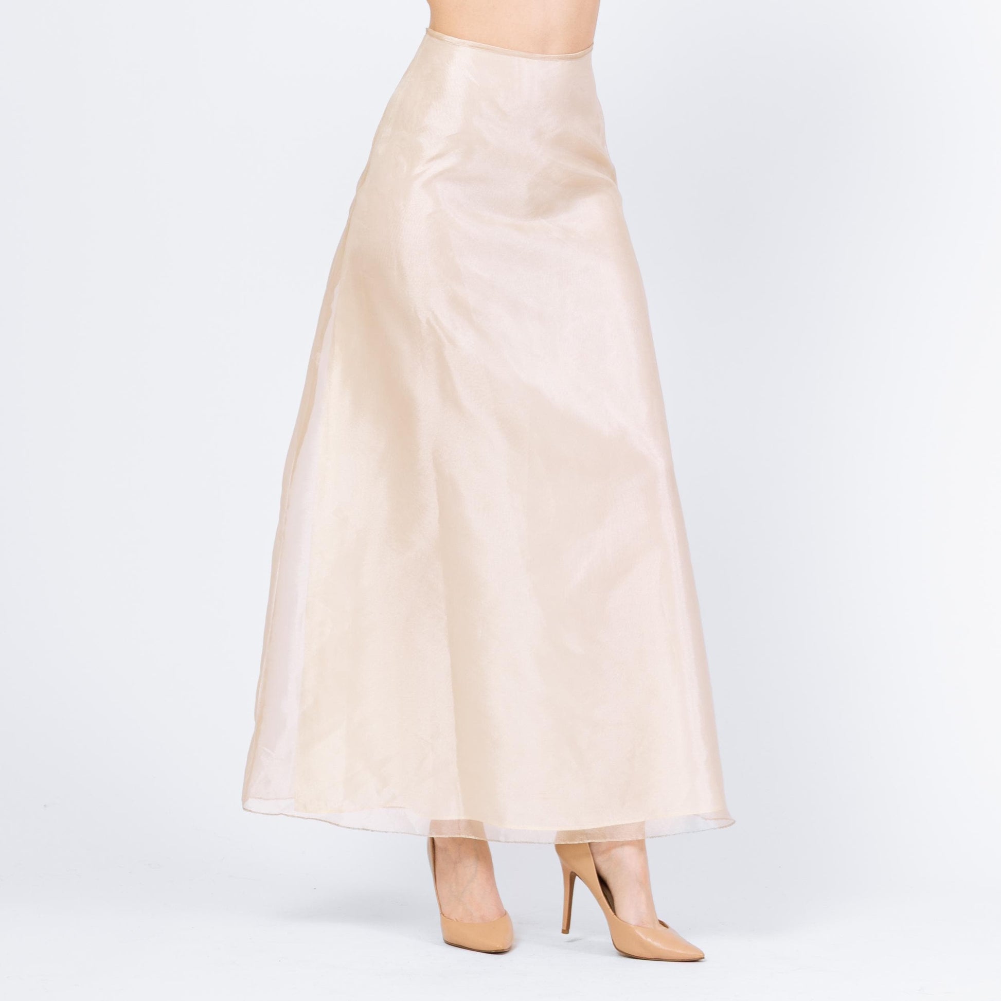 Vintage 90s Ivory Organza Bridal Maxi Skirt - Extra Small, 25" Waist | High Waisted Floor Length Formal Wedding Skirt