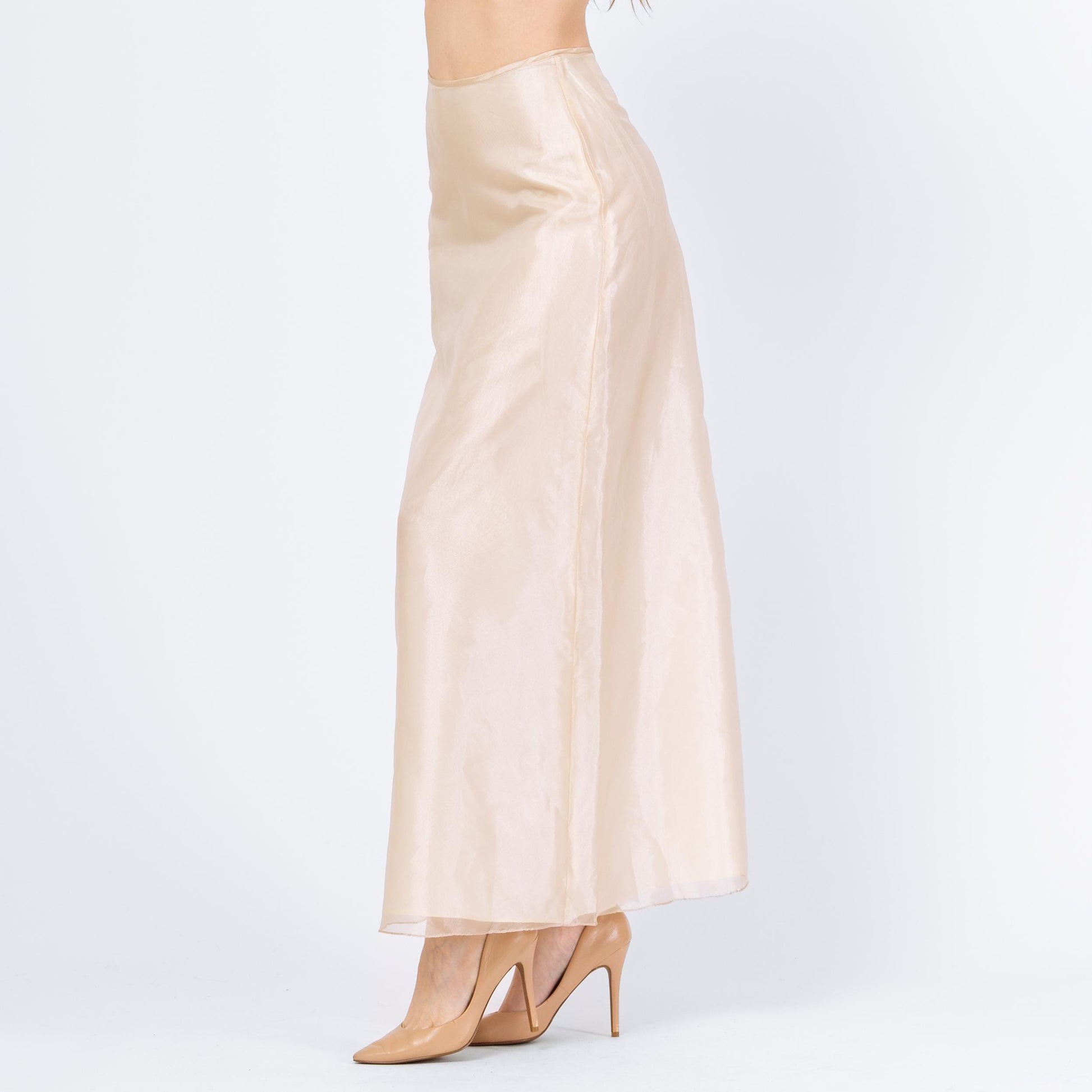 Vintage 90s Ivory Organza Bridal Maxi Skirt - Extra Small, 25" Waist | High Waisted Floor Length Formal Wedding Skirt