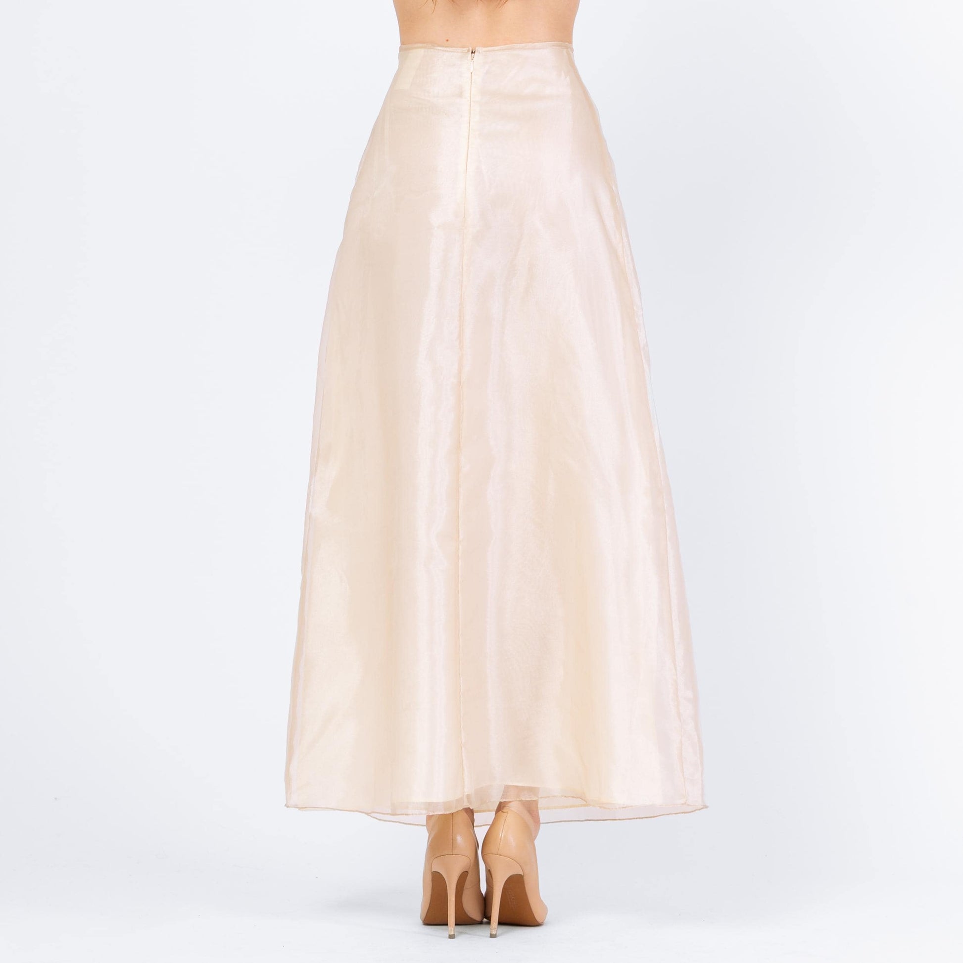 Vintage 90s Ivory Organza Bridal Maxi Skirt - Extra Small, 25" Waist | High Waisted Floor Length Formal Wedding Skirt