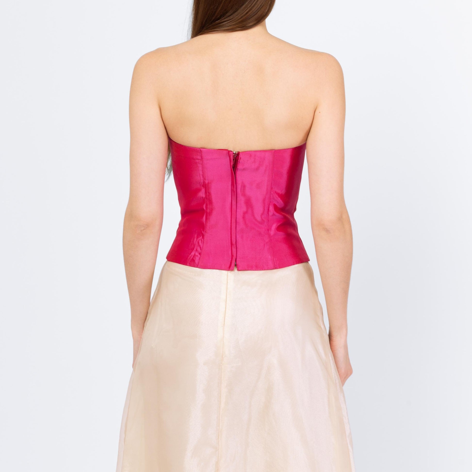 Vintage 90s Gunne Sax Hot Pink Jeweled Satin Bustier - Extra Small | Jessica McClintock Strapless Corset Top