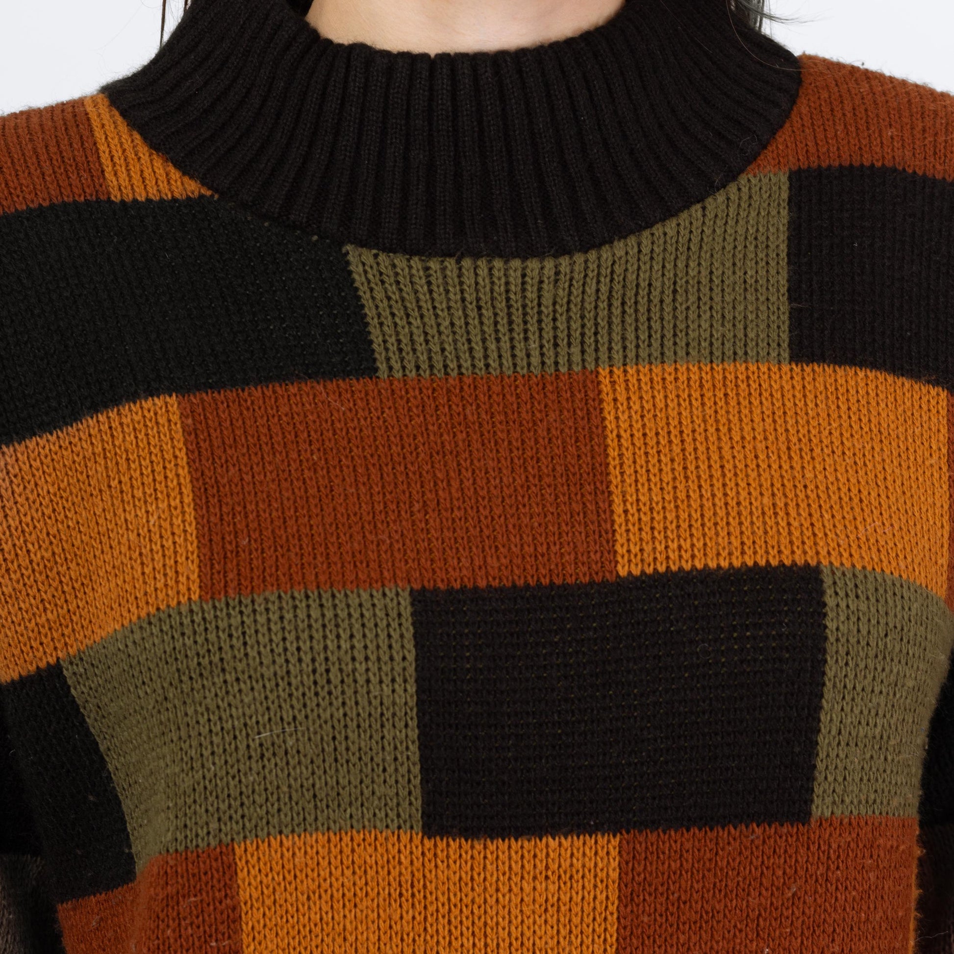 Vintage 80s Earth Tone Brick Pattern Knit Sweater - Men's Small | Slouchy Pullover Crew Neck Sweater