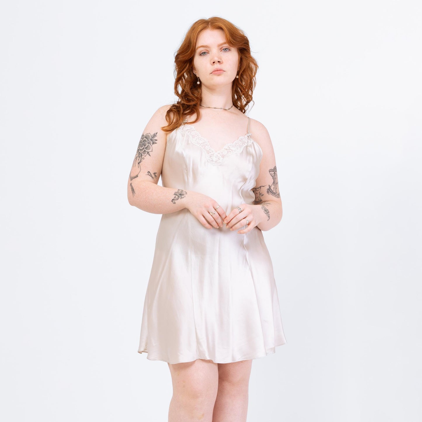 Vintage 90s Victoria's Secret Silver Silk Slip Dress - Large | Spaghetti Strap Lingerie Mini Satin Chemise Nightie