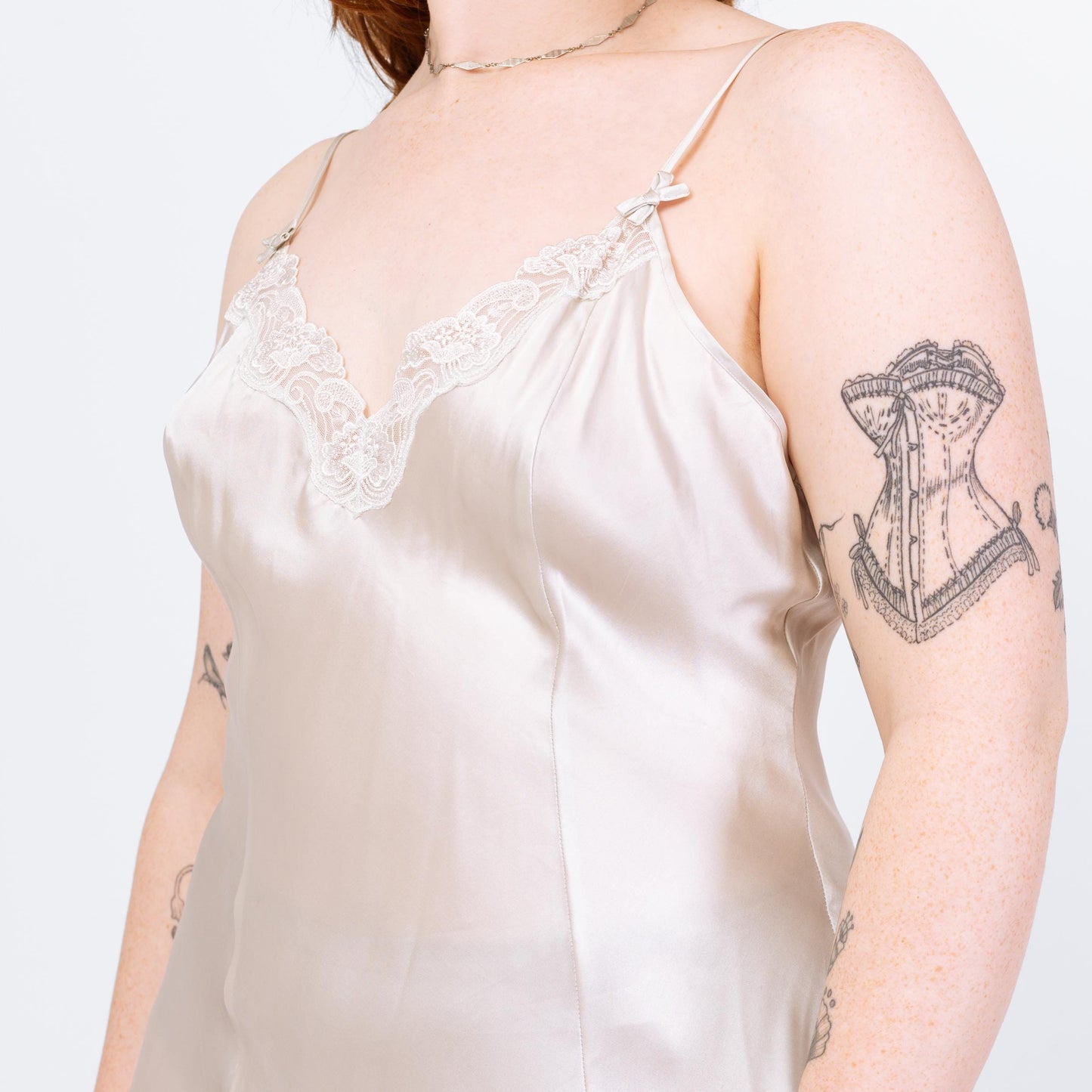 Vintage 90s Victoria's Secret Silver Silk Slip Dress - Large | Spaghetti Strap Lingerie Mini Satin Chemise Nightie