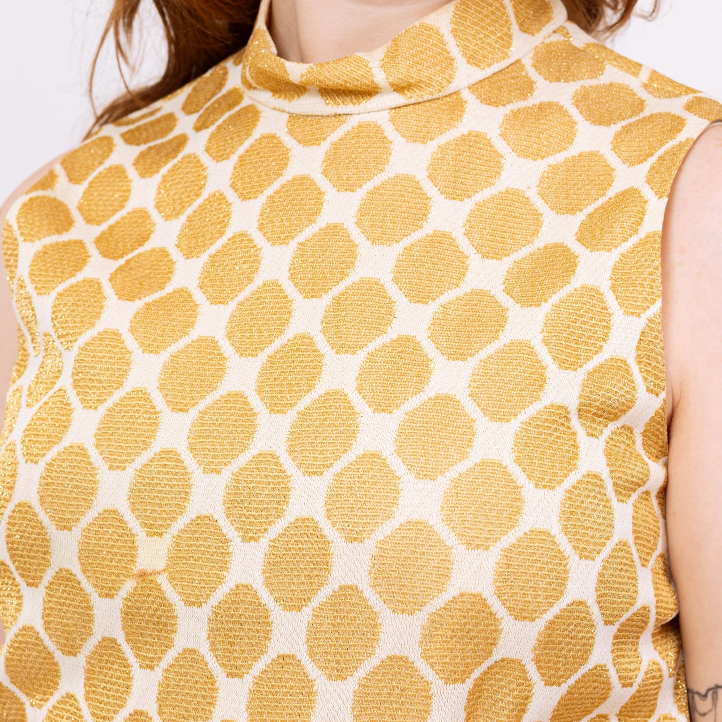 Vintage 70s Gold Honeycomb Lurex Knit Maxi Dress - Large | Futura Couture Sleeveless Metallic Formal Disco Gown