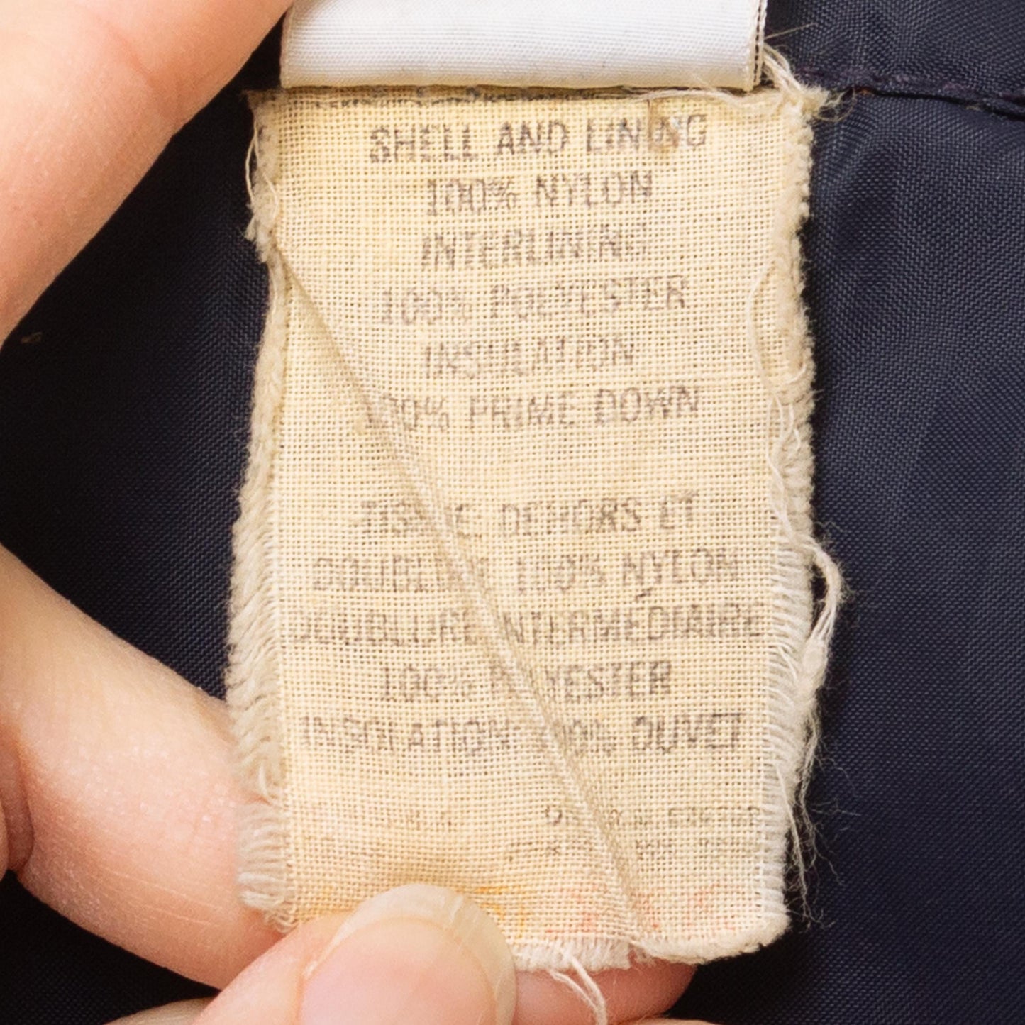 Vintage 70s 80s Roffe Down Feather Puffer Ski Jacket - Large | Distressed Navy Blue Primary Color Block Puffy Winter Coat