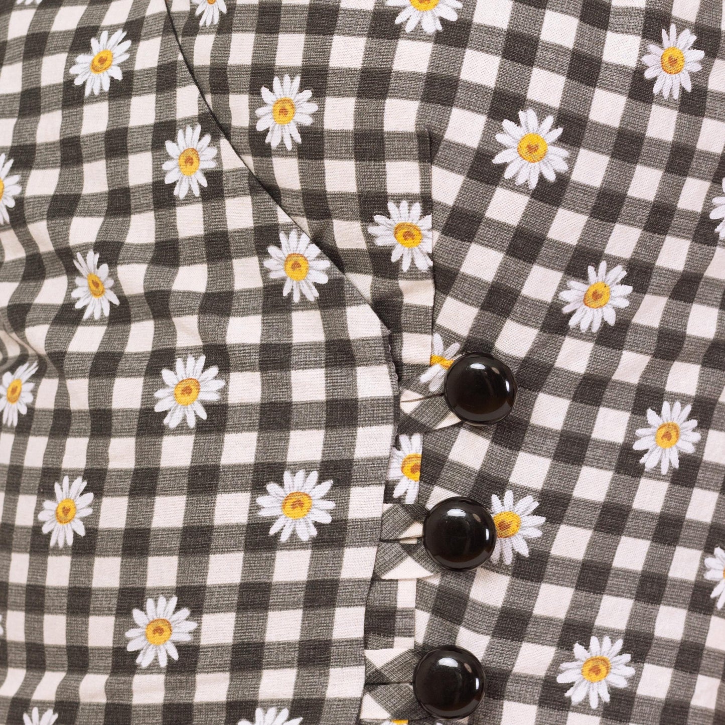 Vintage Gingham & Daisy Print Wrap Top - Medium | 80s 90s Black White Floral Sleeveless Cropped Blouse