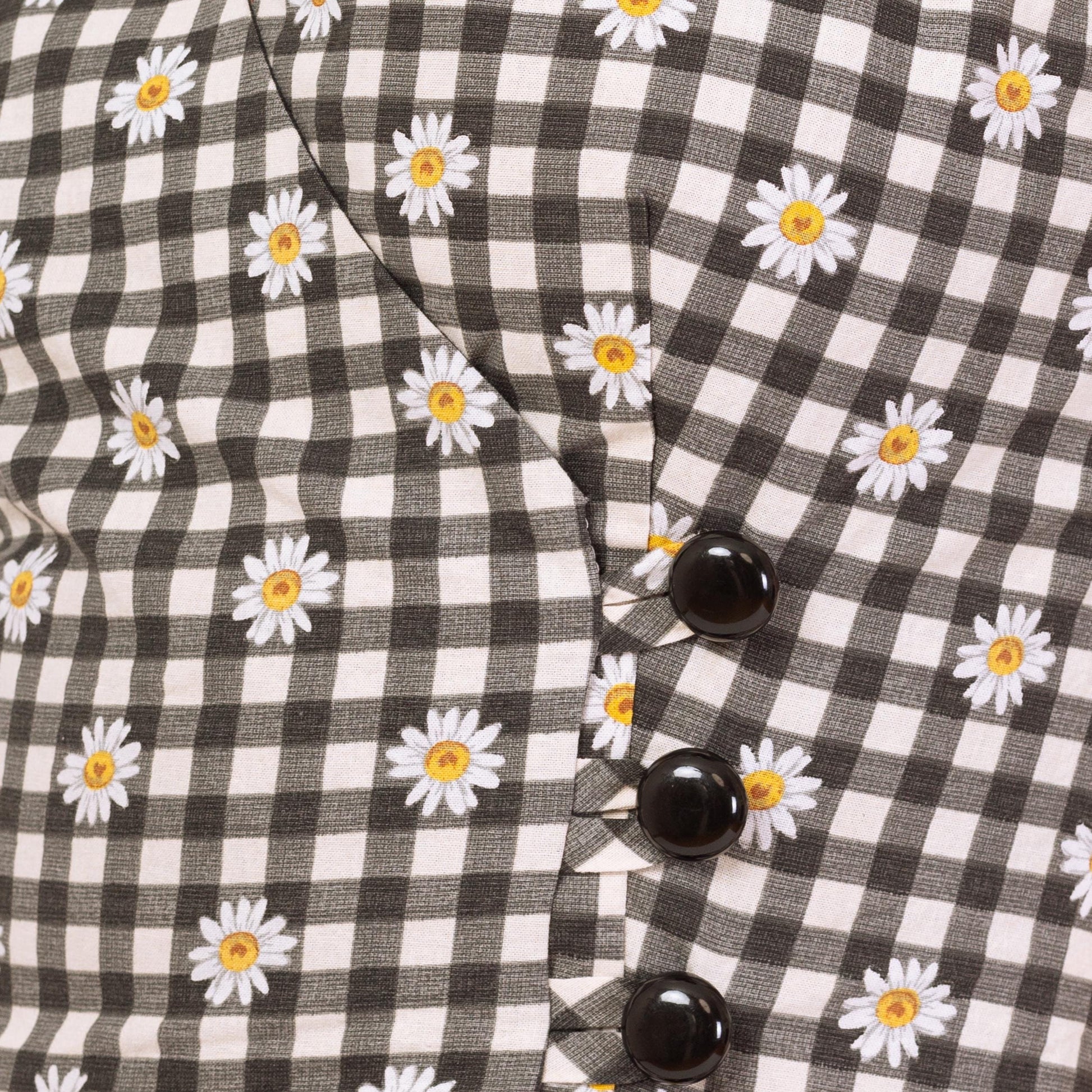 Vintage Gingham & Daisy Print Wrap Top - Medium | 80s 90s Black White Floral Sleeveless Cropped Blouse