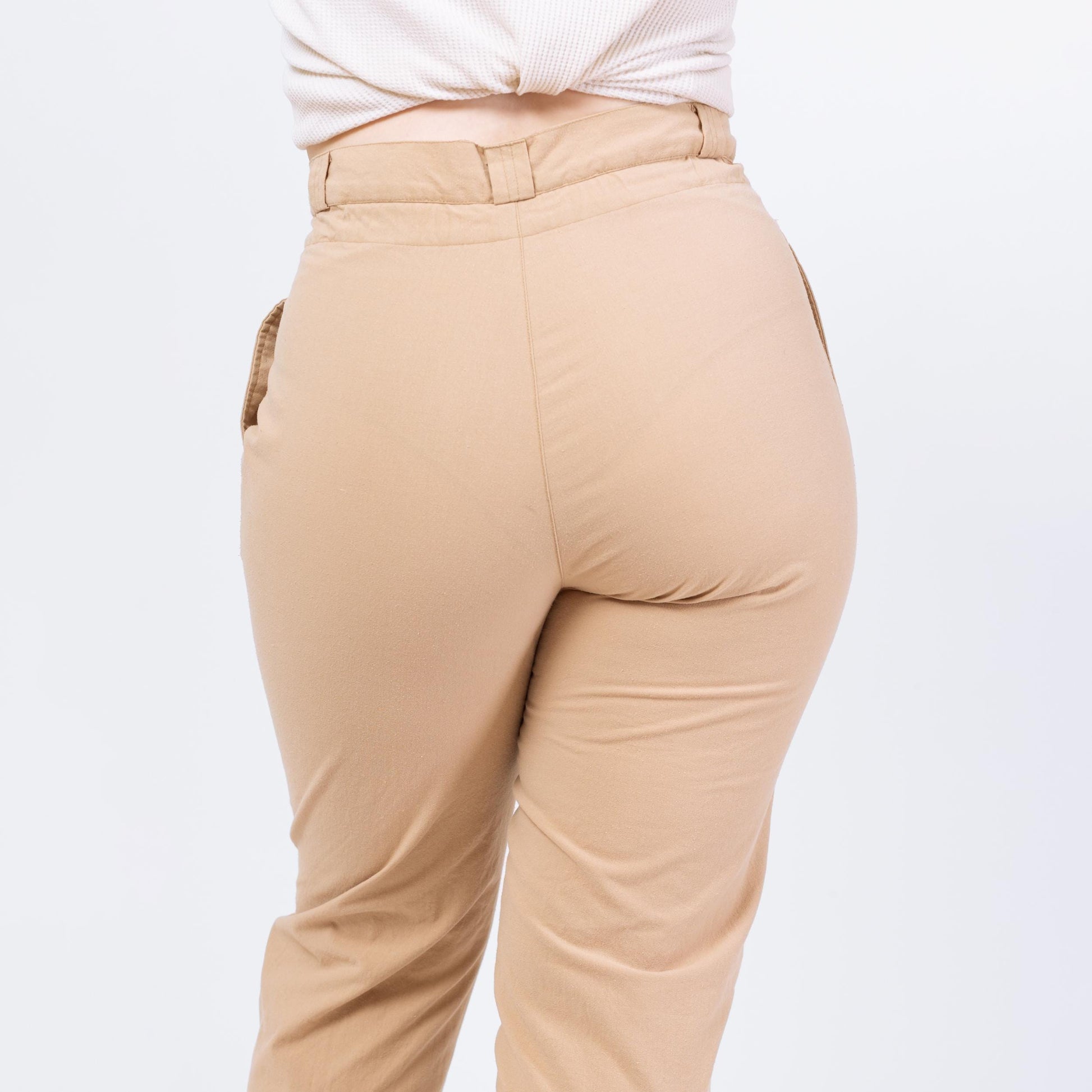 Vintage 90s Khaki Drawstring Pants - Large, 32" Waist | Pleated Paper Bag Tapered Leg Cotton Trousers