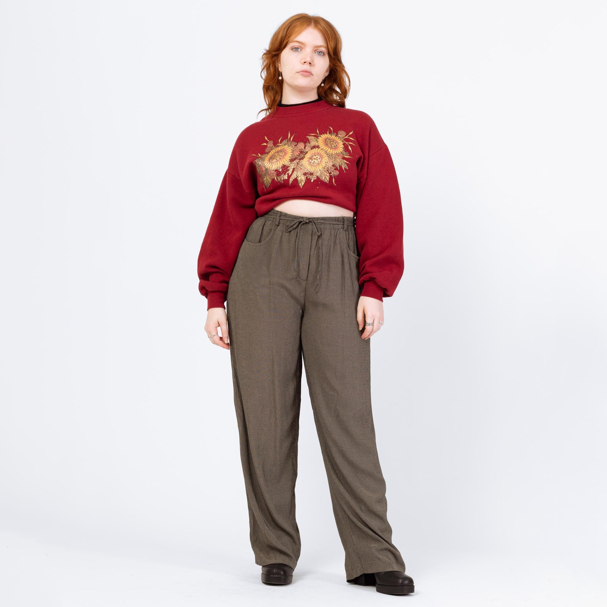Vintage 90s Two Tone Woven Lounge Pants - Large | Boho Elastic Tie Waist Casual Trousers