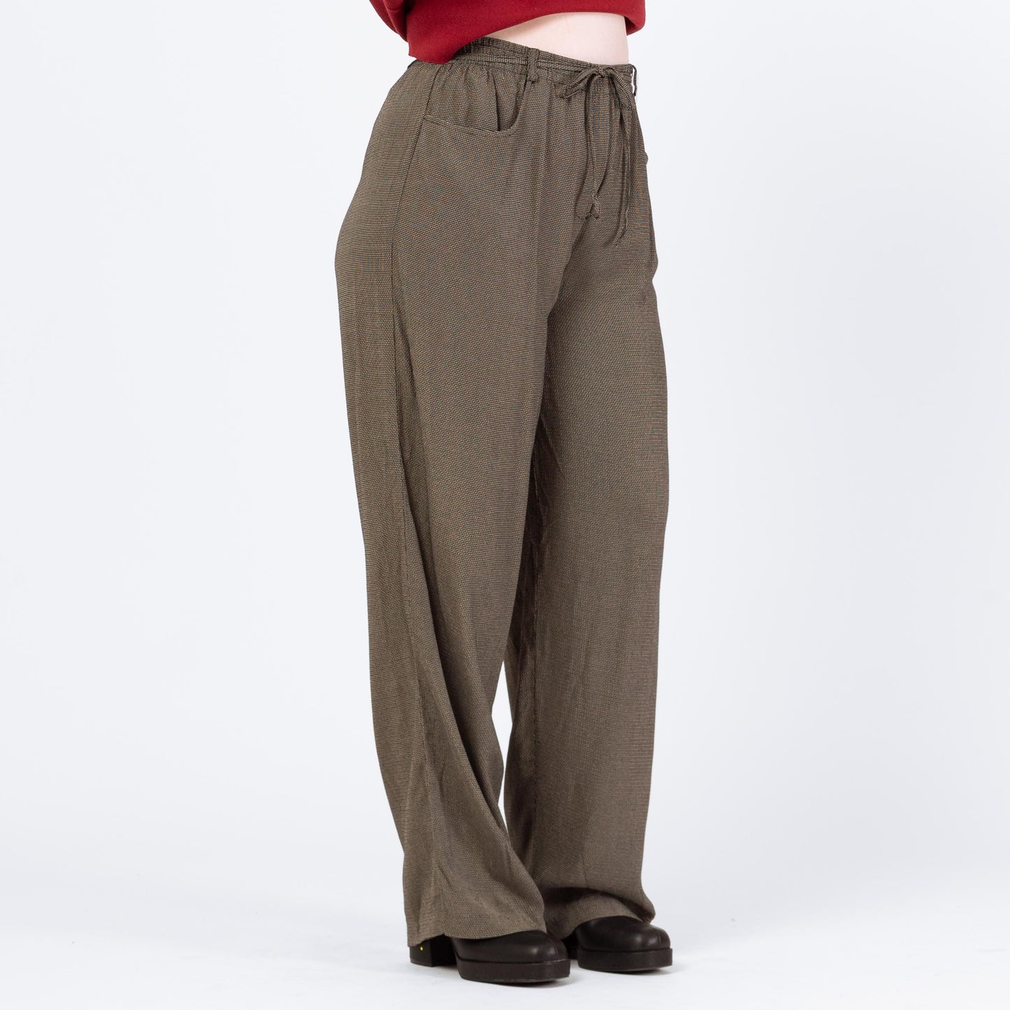 Vintage 90s Two Tone Woven Lounge Pants - Large | Boho Elastic Tie Waist Casual Trousers