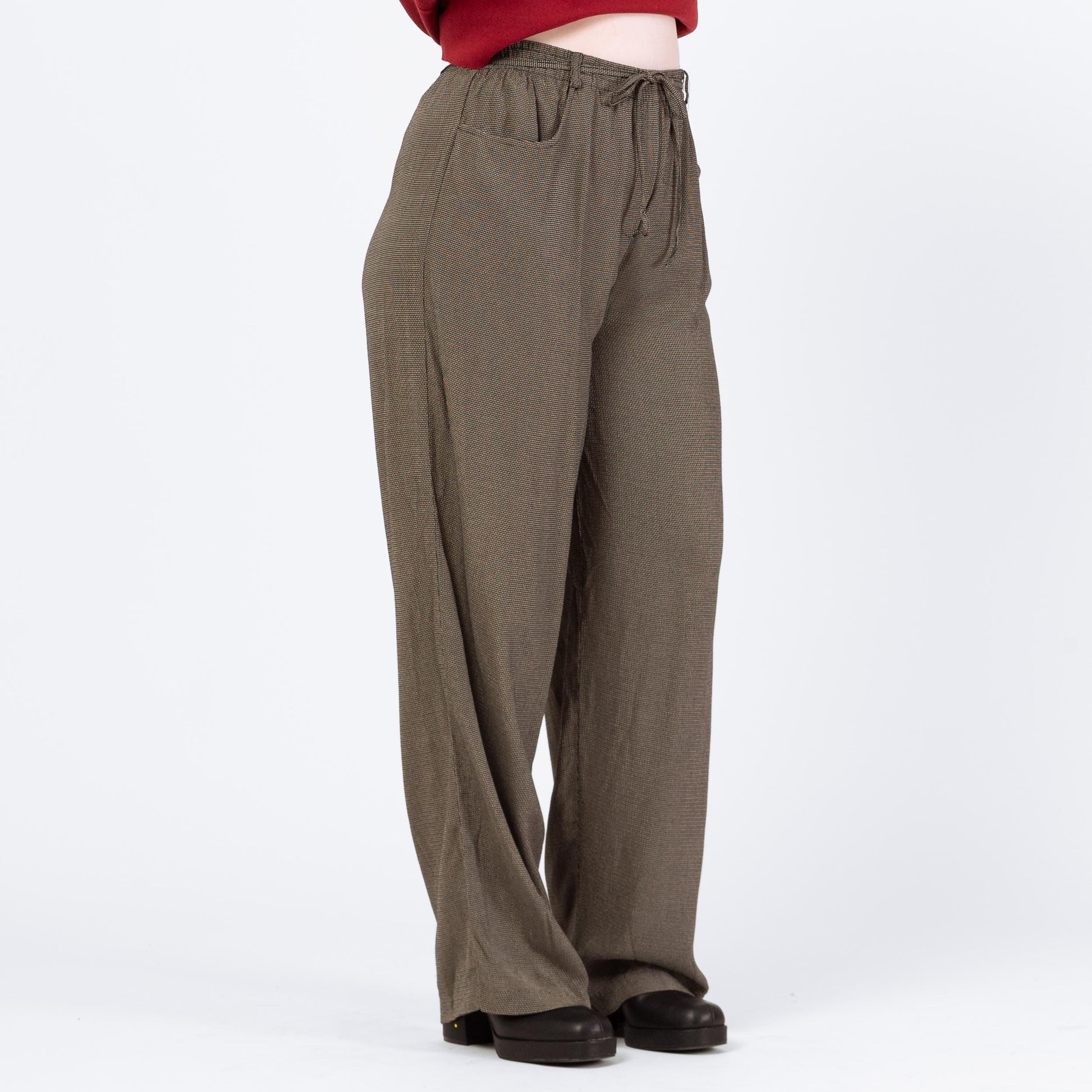 Vintage 90s Two Tone Woven Lounge Pants - Large | Boho Elastic Tie Waist Casual Trousers
