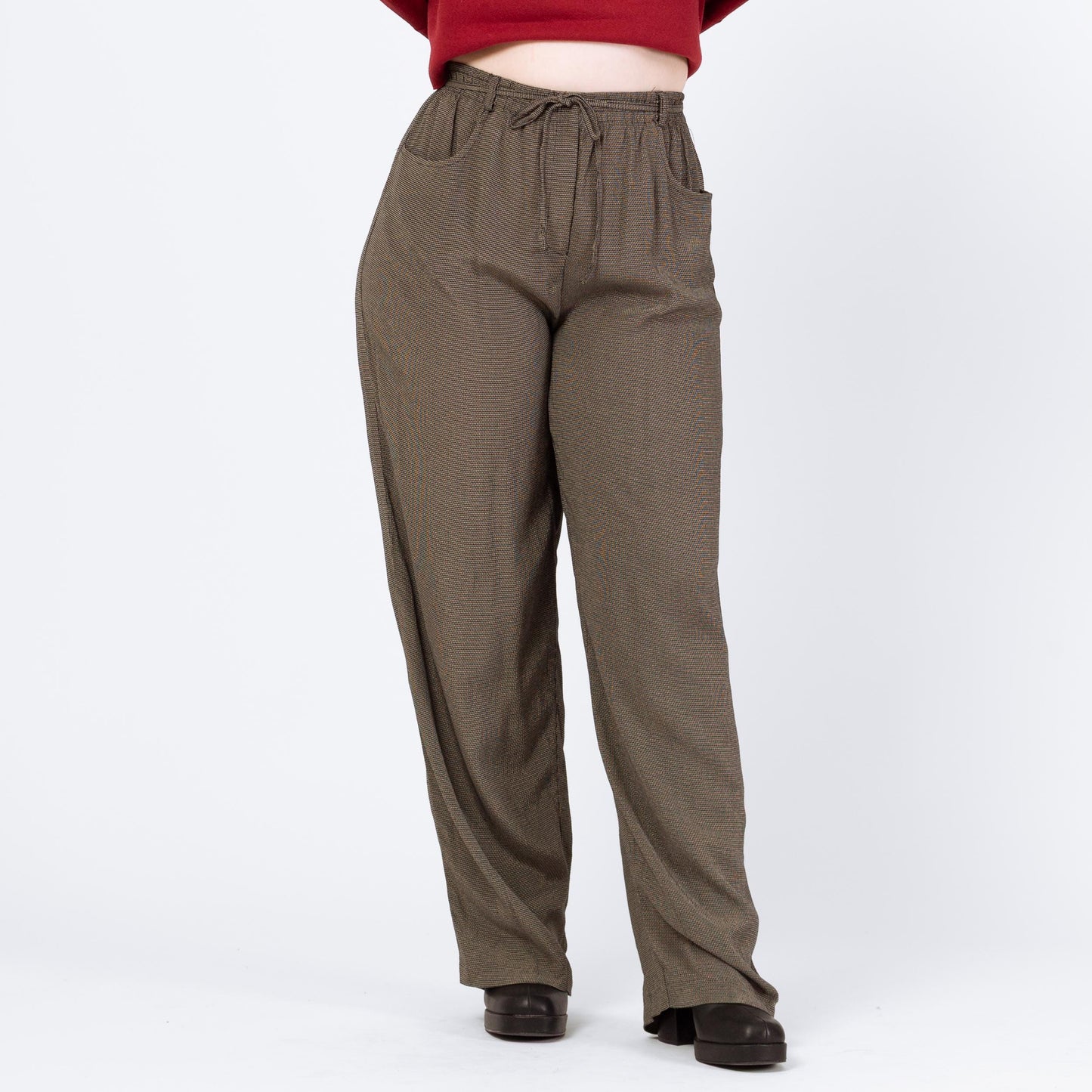 Vintage 90s Two Tone Woven Lounge Pants - Large | Boho Elastic Tie Waist Casual Trousers