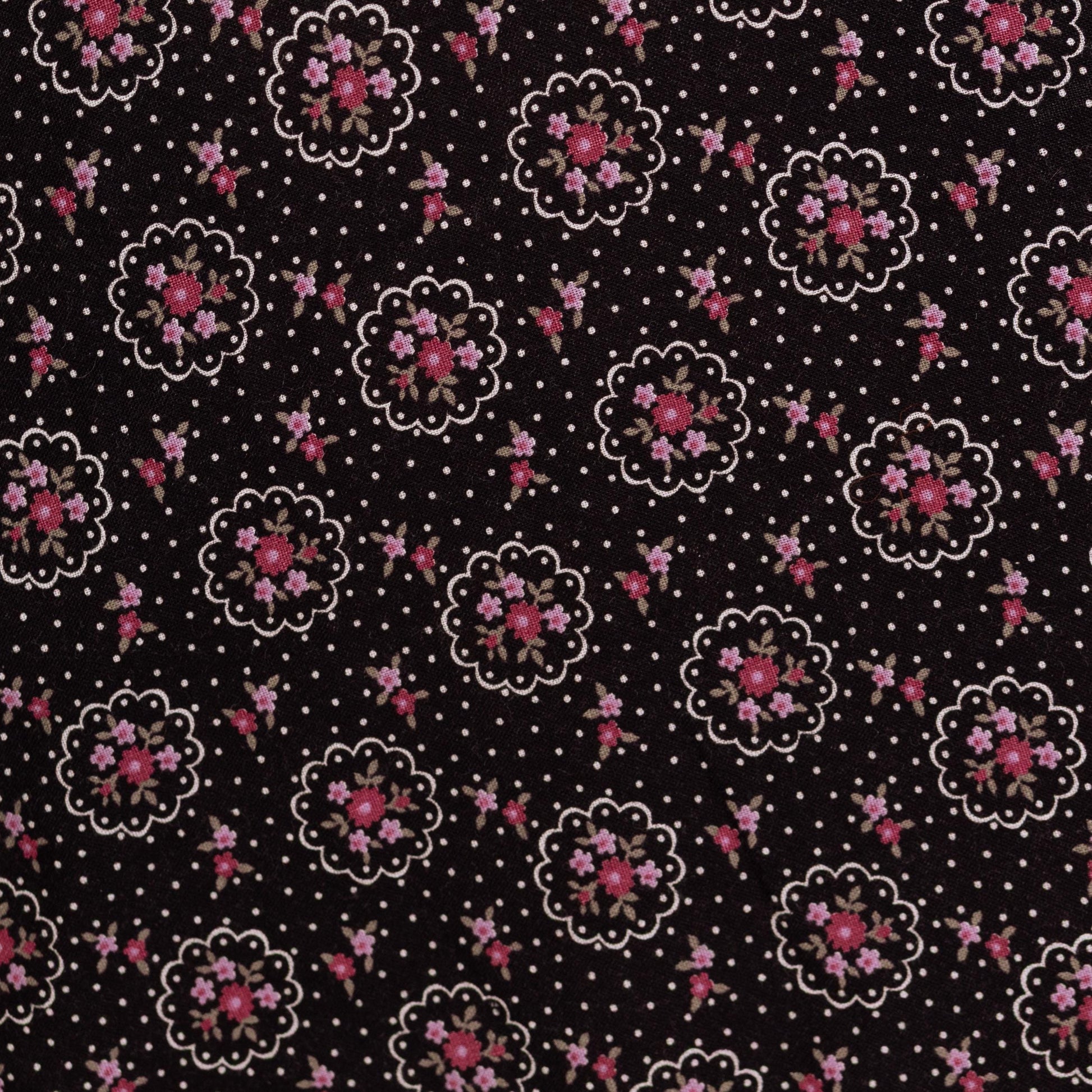 Vintage 70s Gunne Sax Black Calico Floral Prairie Skirt - Extra Small, 25” Waist | Jessica's Gunnies Boho Lace Trim Cottagecore Midi Skirt