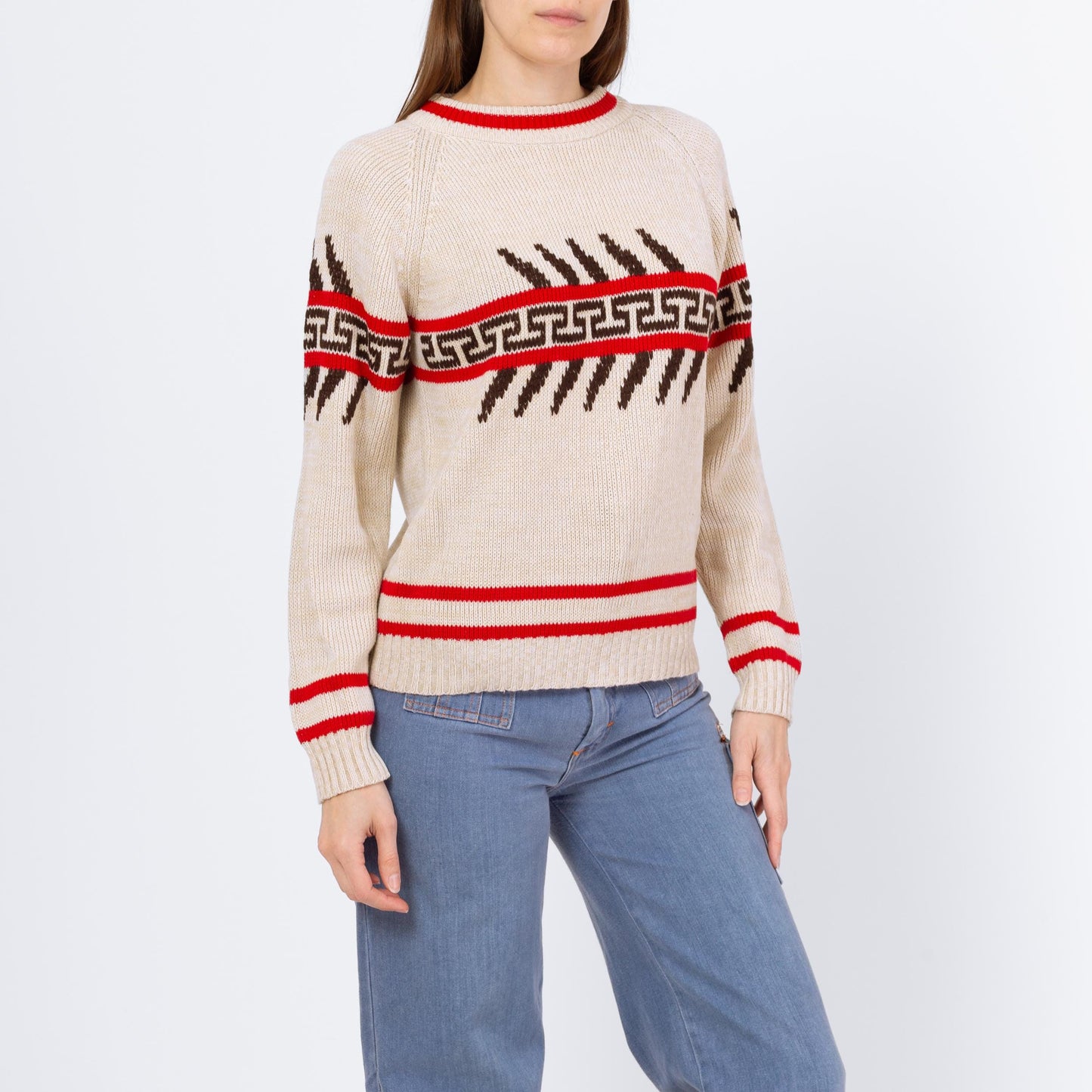 Vintage 70s Southwestern Striped Sweater - Small to Medium | Unisex Soft Cream Knit Winter Pullover Sweater