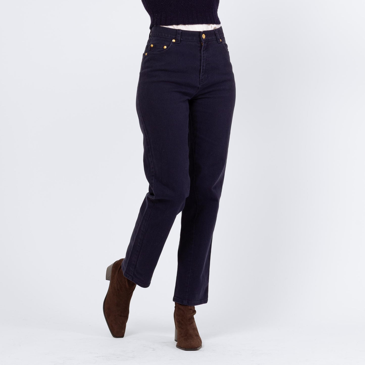 Vintage 90s Ralph Lauren Soft Midnight Blue Jeans - Small, Size 4 | High Waisted Slim Tapered Leg Dark Wash Stretch Jeans