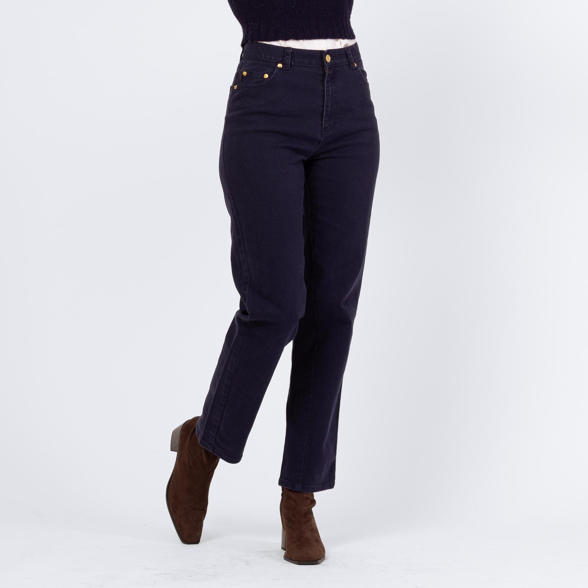 Vintage 90s Ralph Lauren Soft Midnight Blue Jeans - Small, Size 4 | High Waisted Slim Tapered Leg Dark Wash Stretch Jeans