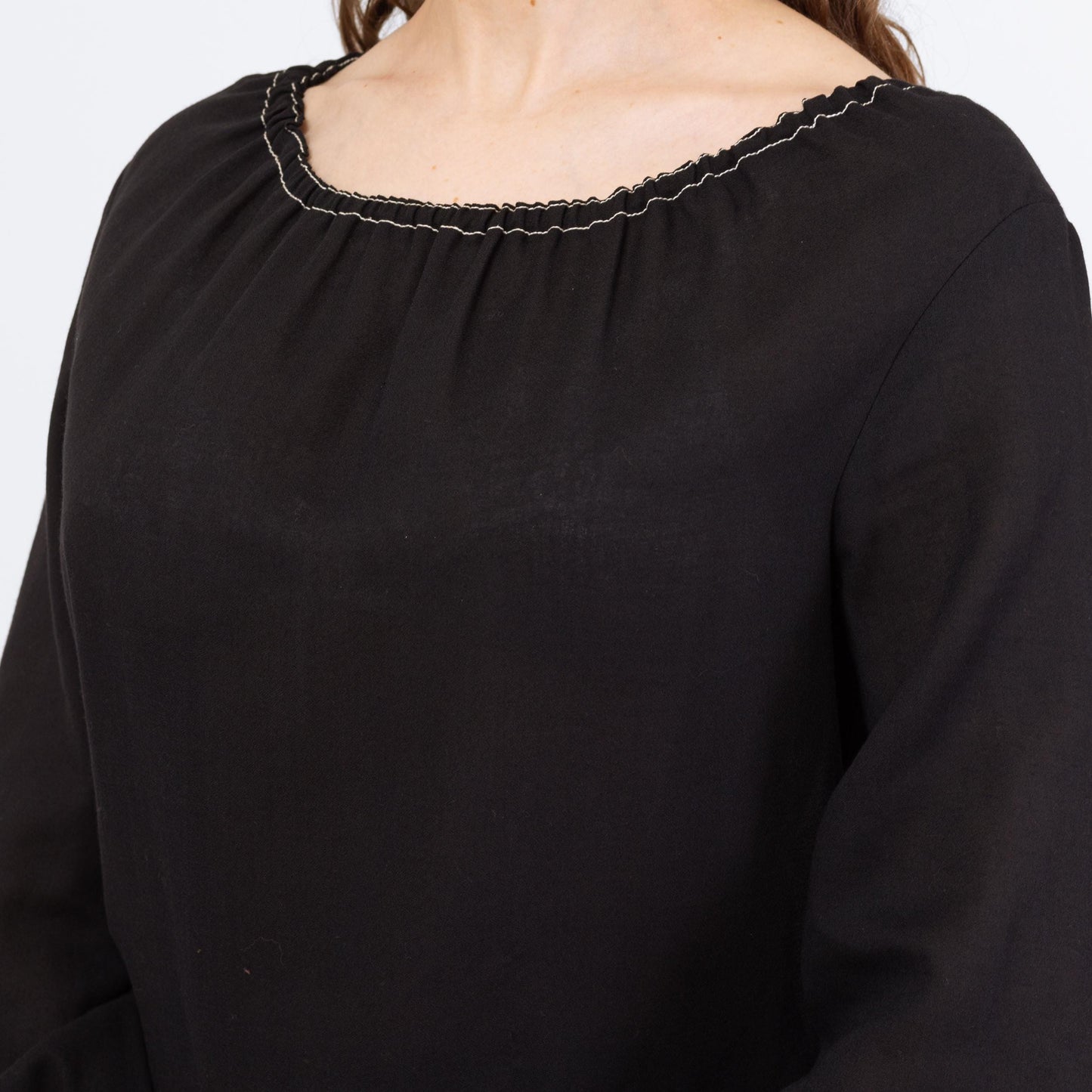 Vintage 70s Gothic Folk Peasant Blouse - Medium | Boho Black Cotton Balloon Sleeve Festival Top