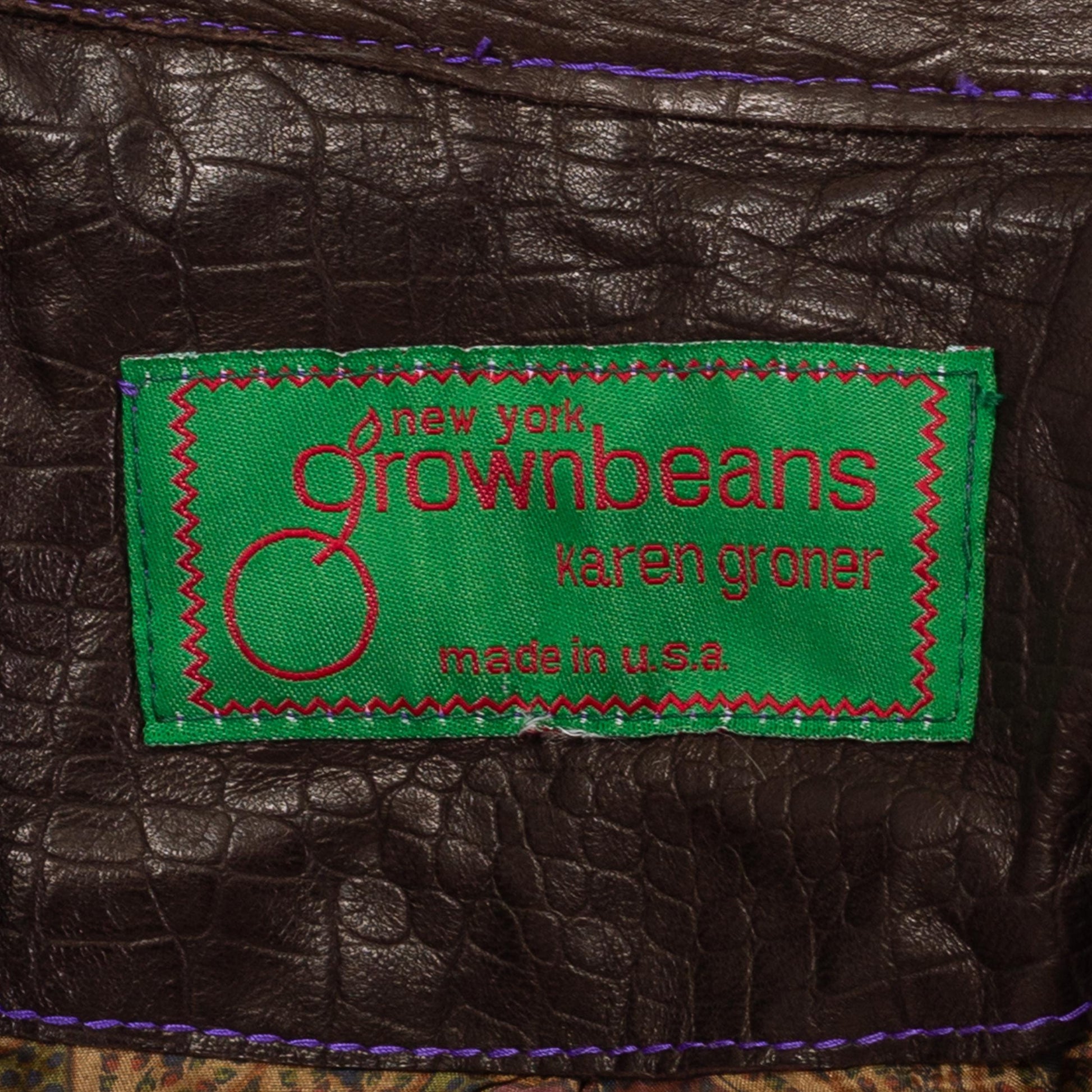 Vintage 90s Grownbeans Karen Groner Embossed Leather Jacket - Medium | Ruffle Collar Button Up Short Coat