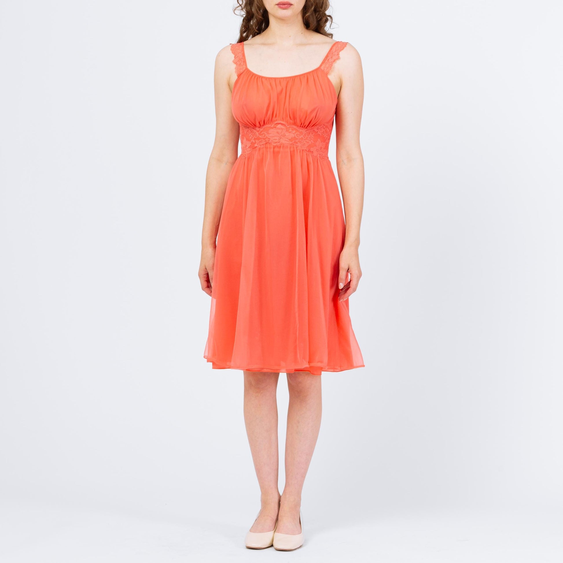 Vintage 60s Vanity Fair Salmon Orange Peignoir Set - Small | Negligee Nightgown Sheer Midi Dress & Robe