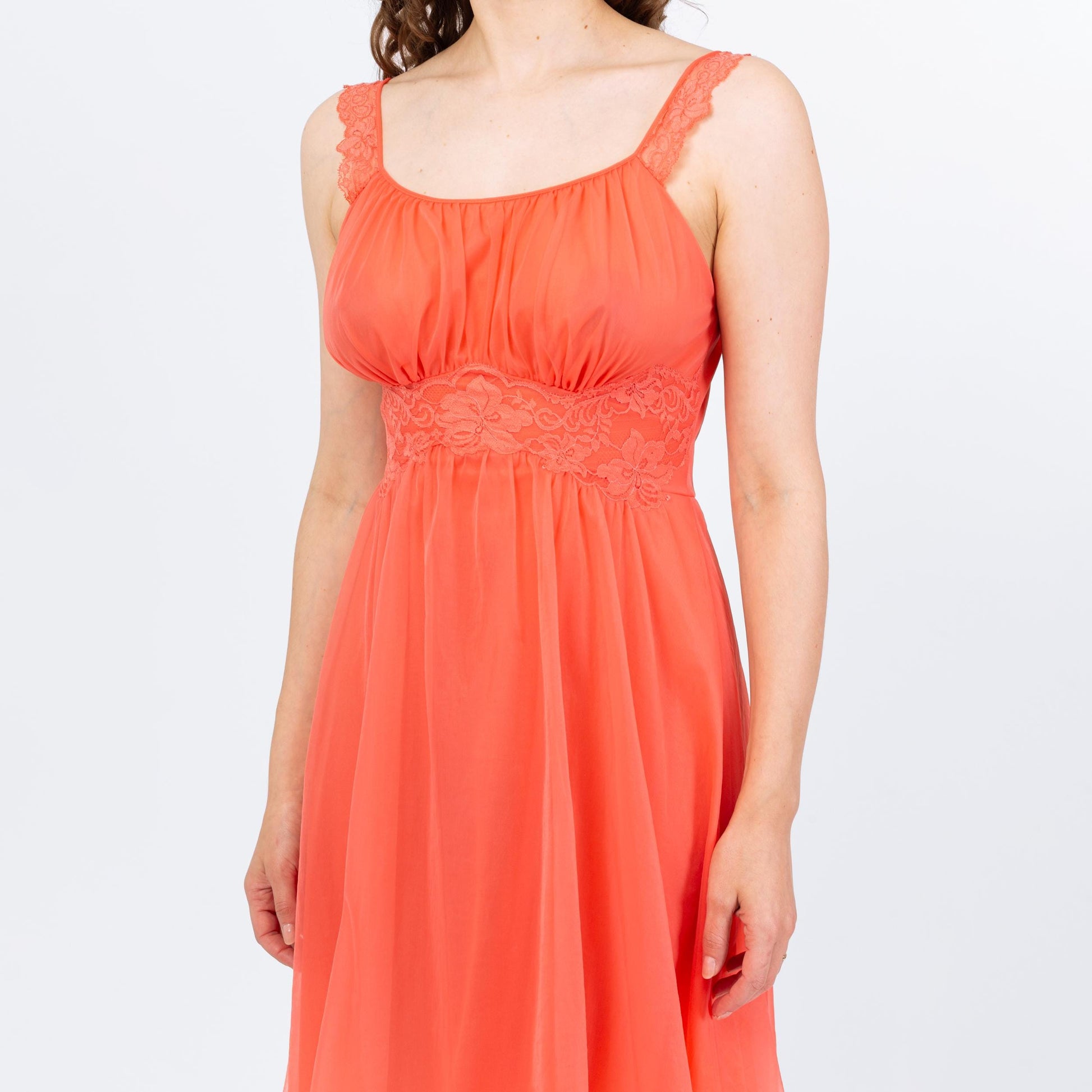 Vintage 60s Vanity Fair Salmon Orange Peignoir Set - Small | Negligee Nightgown Sheer Midi Dress & Robe