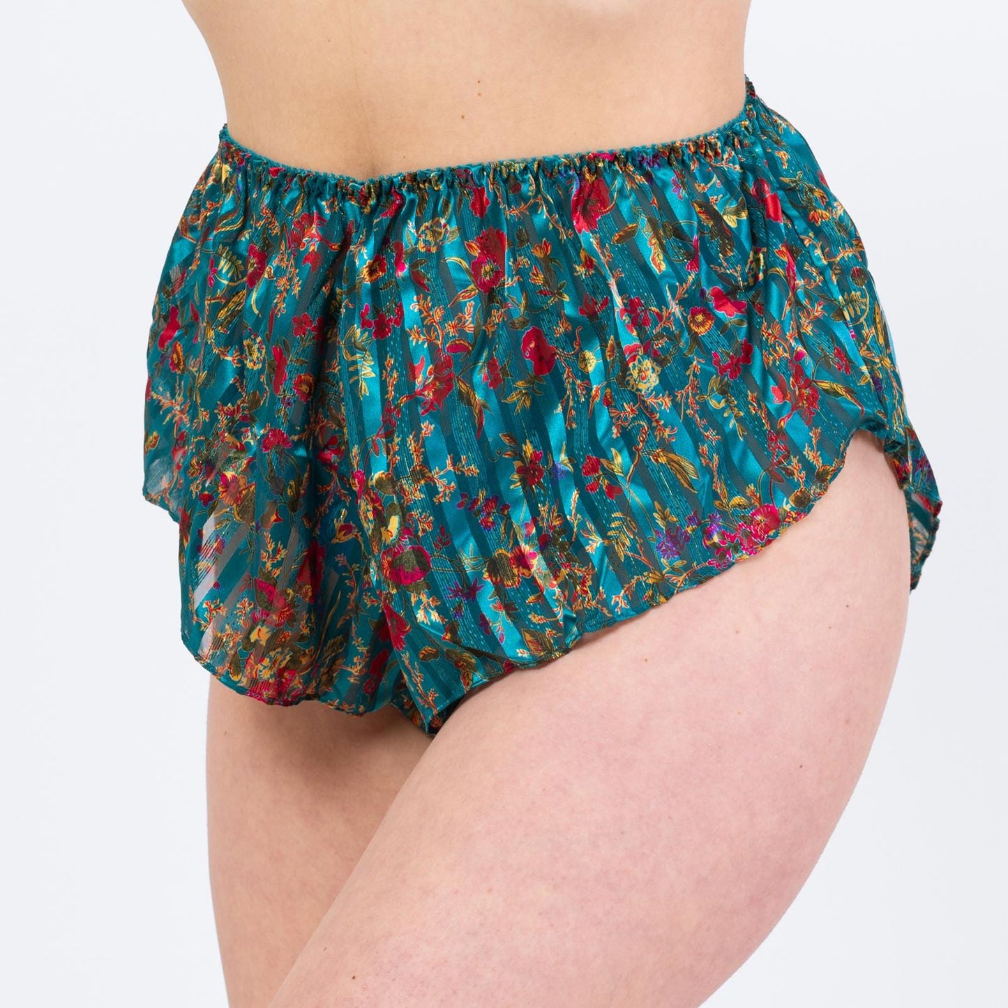 Vintage 90s Victoria's Secret Teal Floral Three Piece Lingerie Set - Large | Cami Kimono Tap Shorts Loungewear