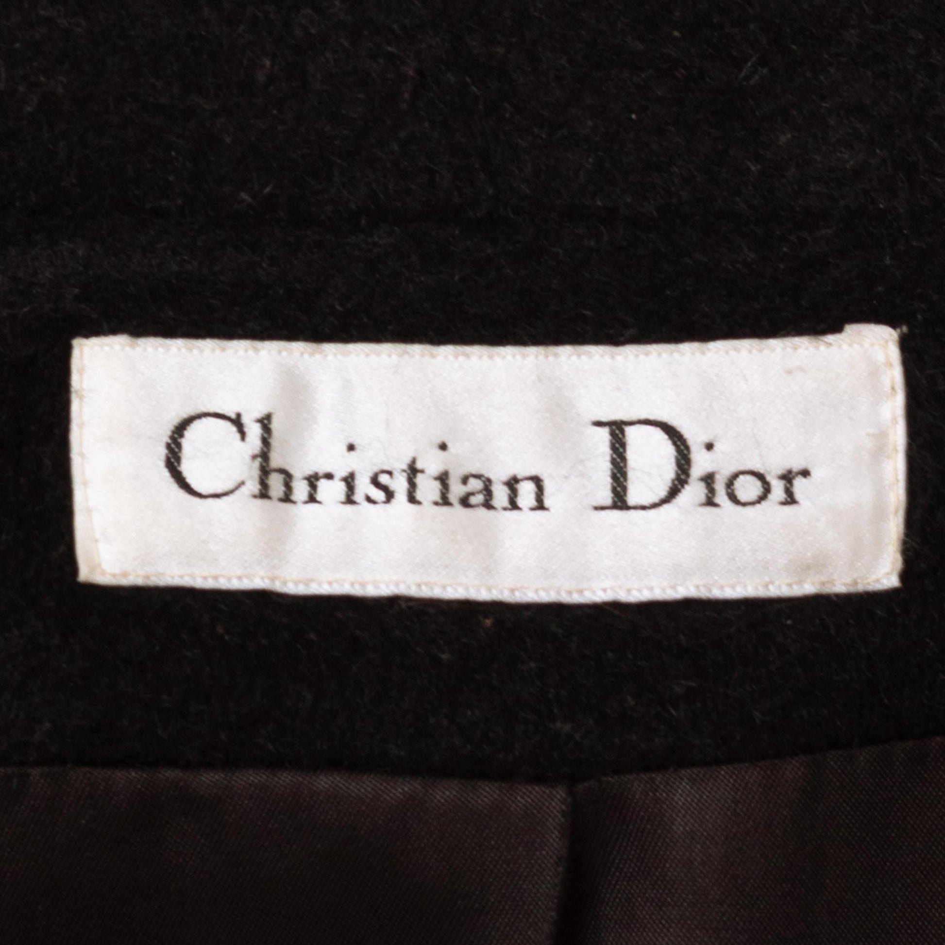 Vintage 80s Christian Dior Black Wool Double Breasted Overcoat - Small, Size 6 | Minimalist Button Up Long Winter Coat