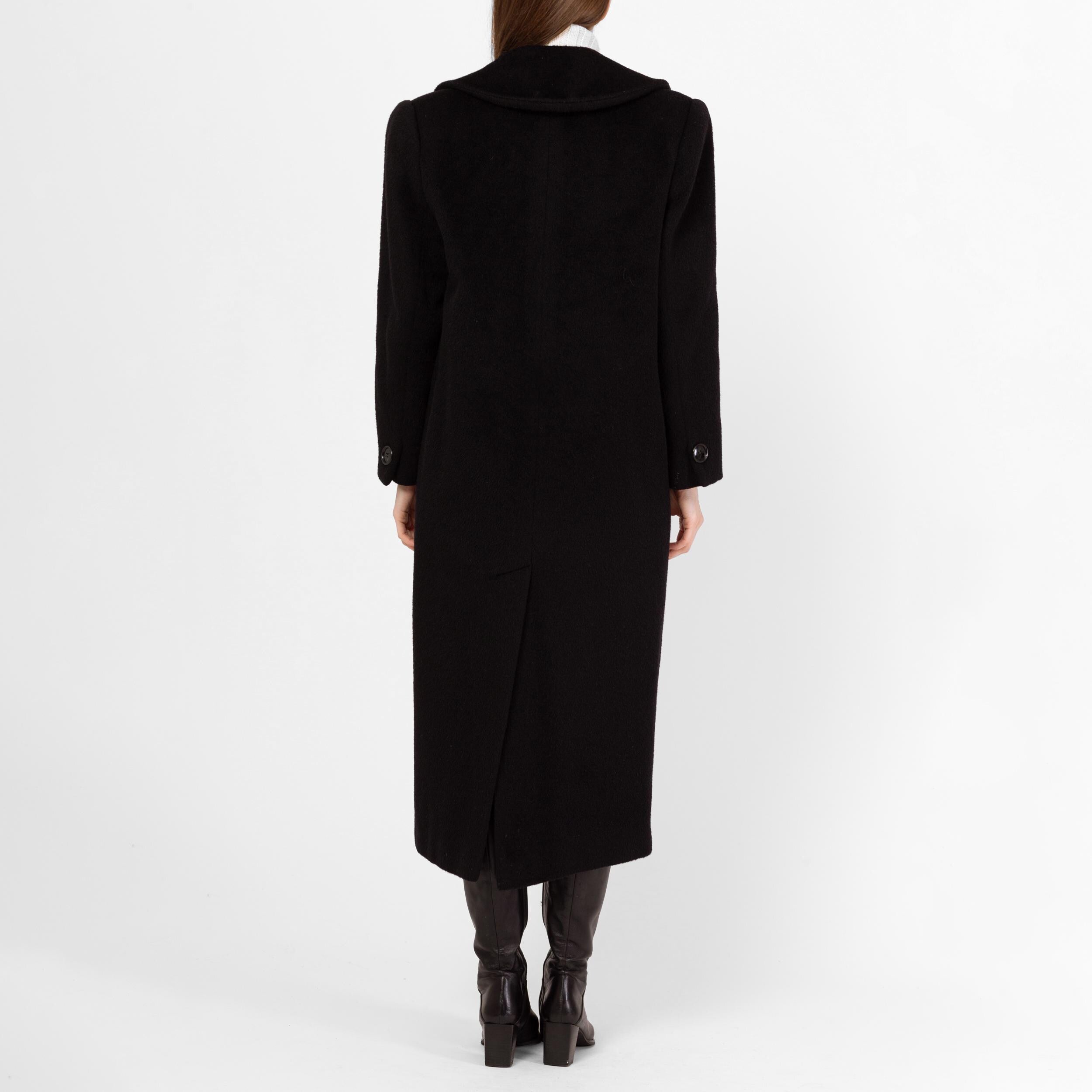 Vintage 80s Christian Dior Black Wool Double Breasted Overcoat