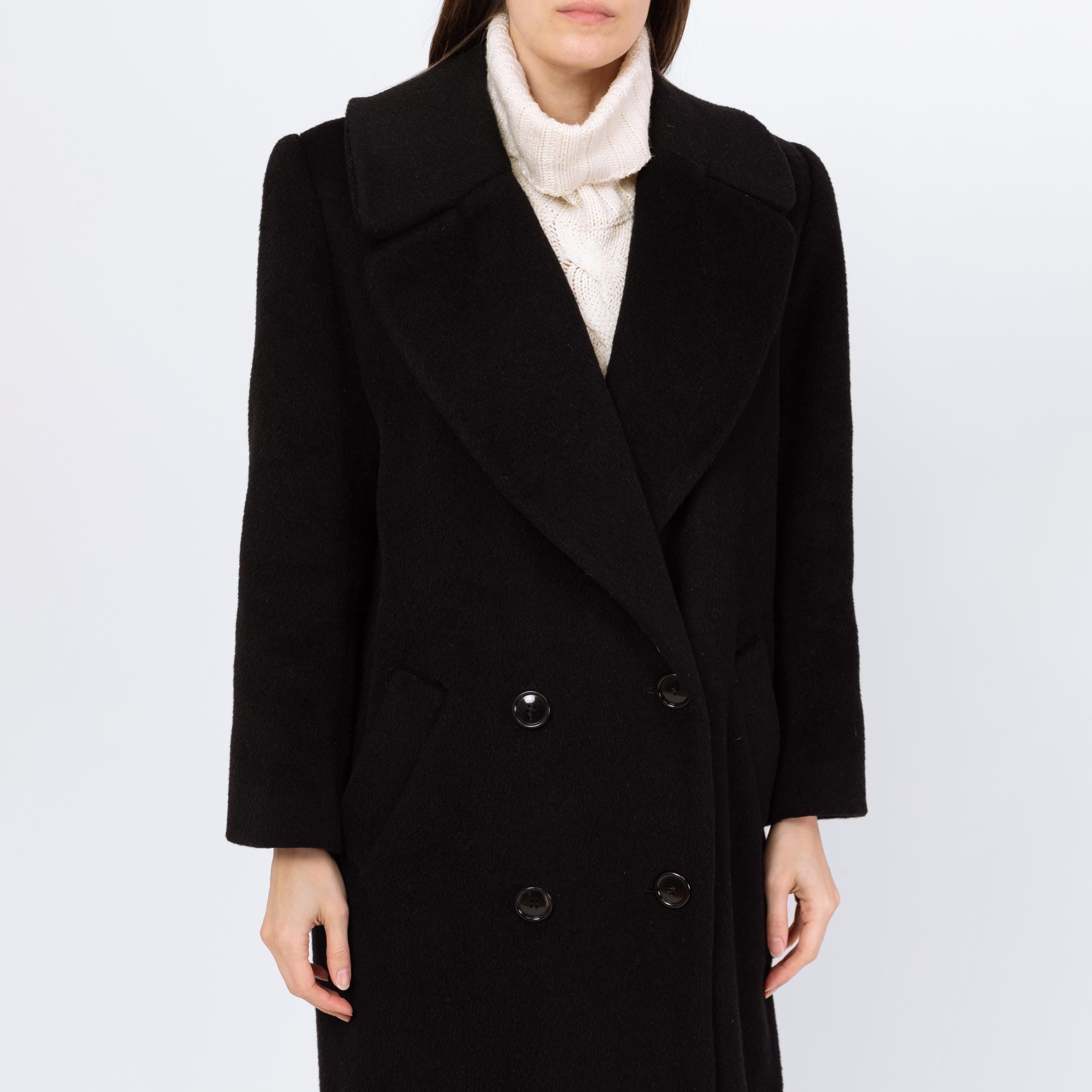 Vintage 80s Christian Dior Black Wool Double Breasted Overcoat