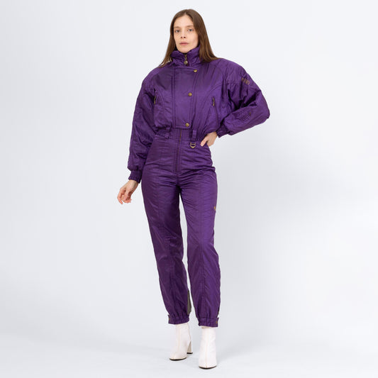 Vintage 80s Descente Purple Dolman Sleeve Ski Suit - Extra Small | Winter Outerwear Jumpsuit One Piece Snow Gear