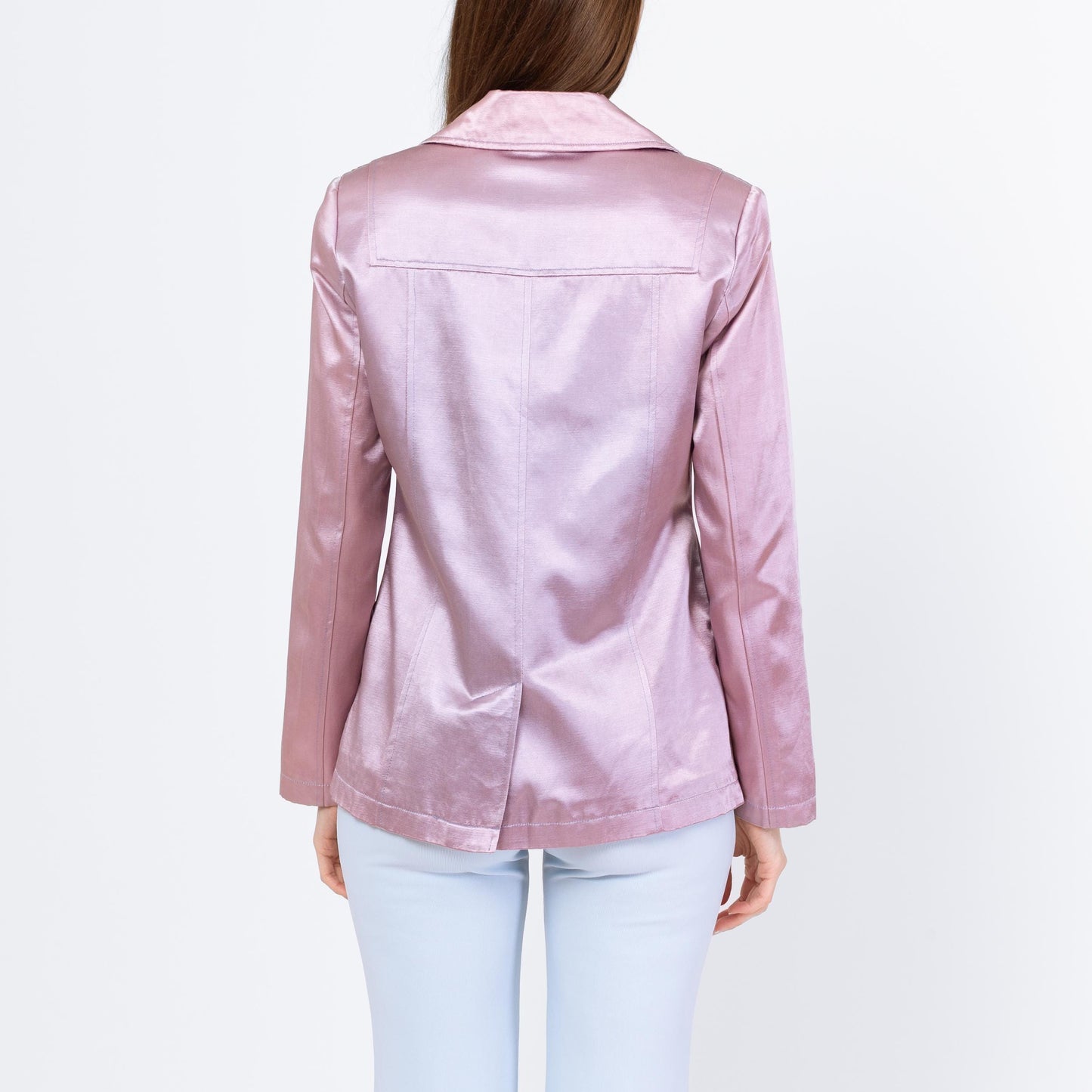 Vintage 90s Mod Faded Lilac Satin Jacket - Small | Double Breasted Short Lightweight Coat